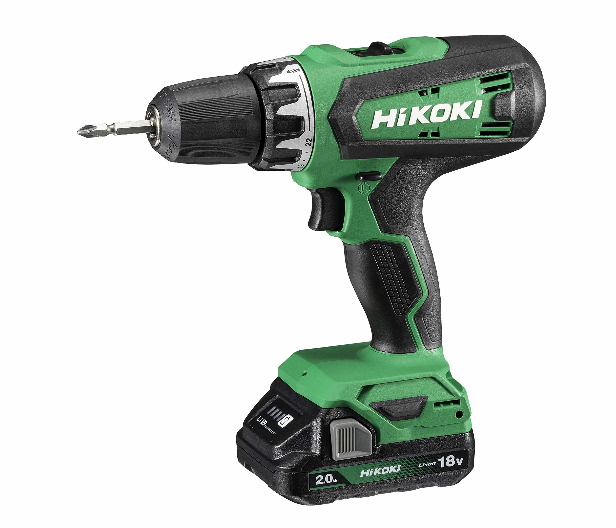 HiKOKI Akkuschrauber DS18DF (Li-Ion, 18 V, 2 Gang, 53 Nm, LED-Licht, Koffer, inkl. 2 x 2.0 Ah Akku und Ladegerät)