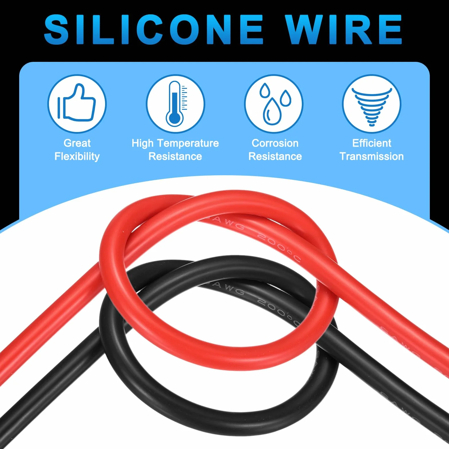 QUARKZMAN 2 szt. silikonowy przewód elektryczny 18 AWG, 18 Gauge 6,1 m/20 stóp Przewód elektryczny miedziany ocynkowany z rurą termokurczliwą i opaskami zaciskowymi do samochodów, falowników RV