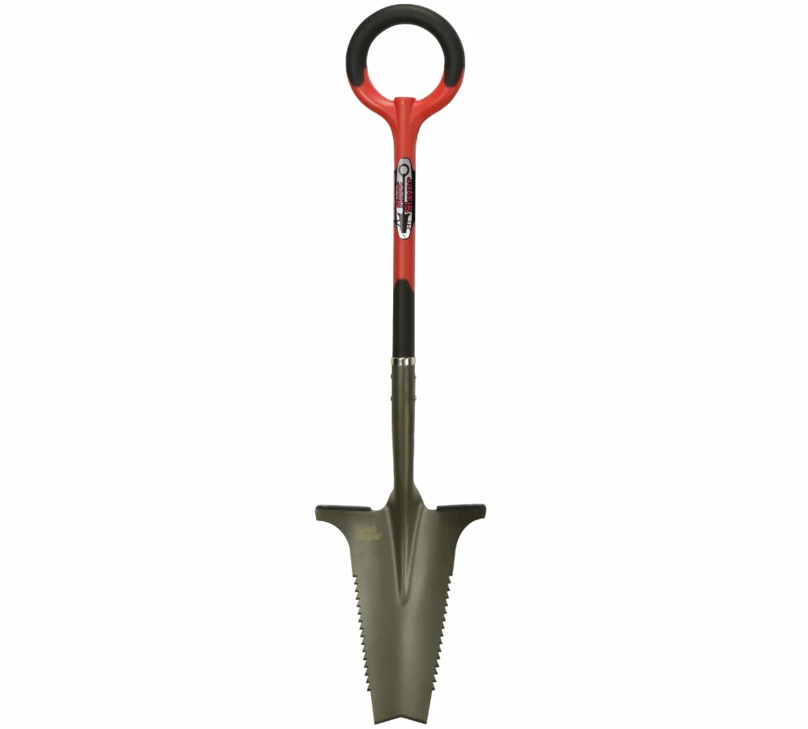 Venteo Root Slayer łopatka ogrodowa z bardzo ostrym ostrzem trapezowym i zębami ze stali węglowej - 114 cm, czerwona i czarna