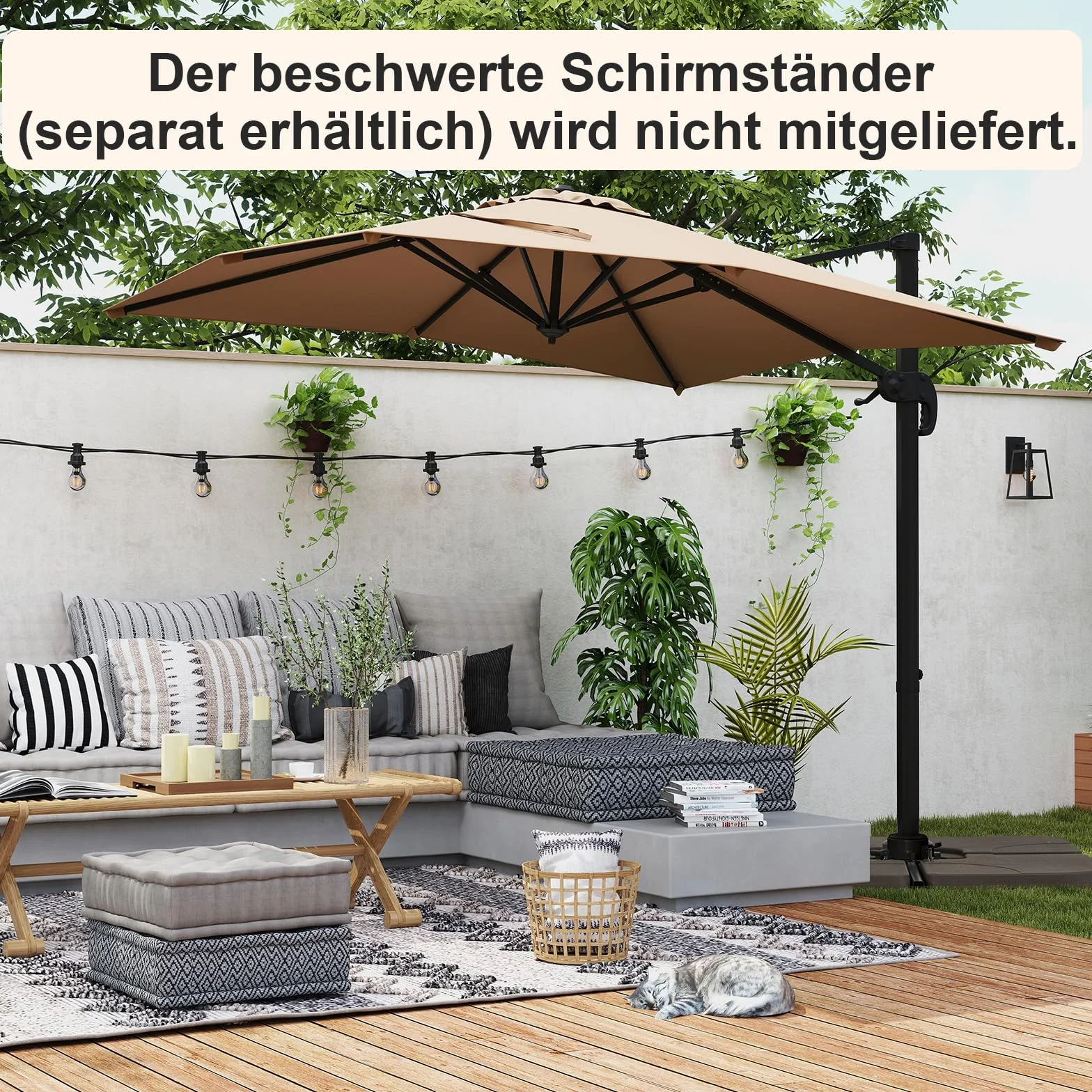 COSTWAY Parasol przeciwsłoneczny prostokątny 250x250 cm z korbą odchylany 360° ogrodowy tarasowy brązowy