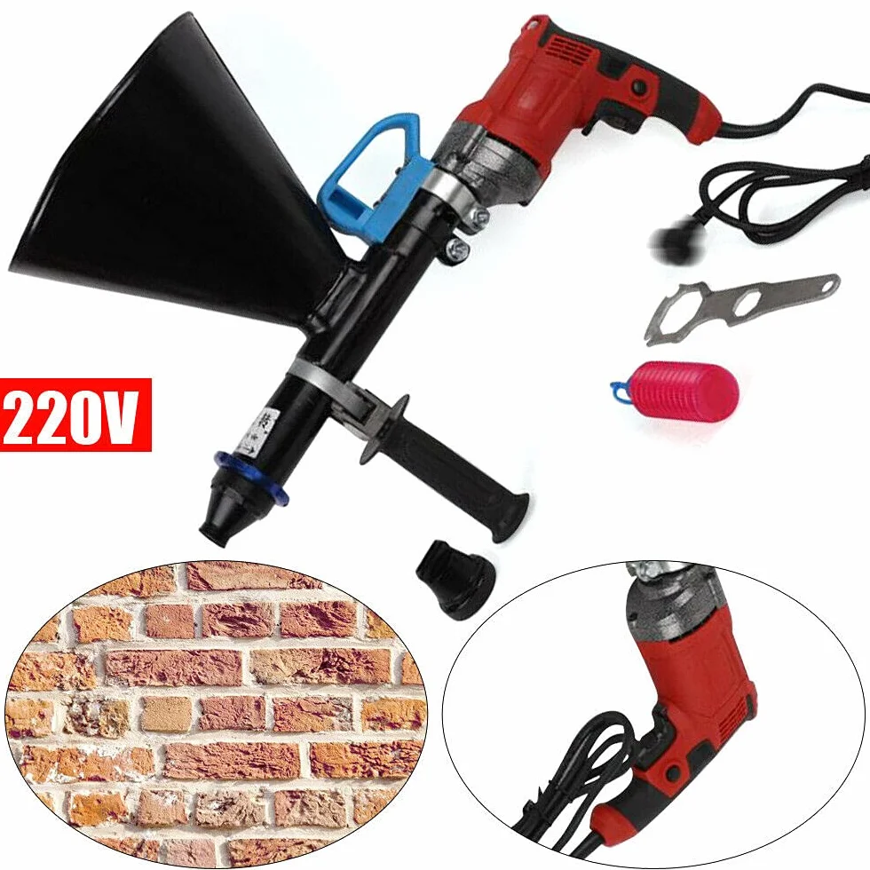 Pistolet do fug, 700 W, elektryczny pistolet do zaprawy murarskiej z 2 dyszami i okrągłą dyszą do ścian murów i podłóg