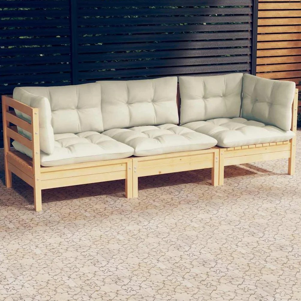 vidaXL 3-osobowa sofa ogrodowa z poduszkami, drewno sosnowe