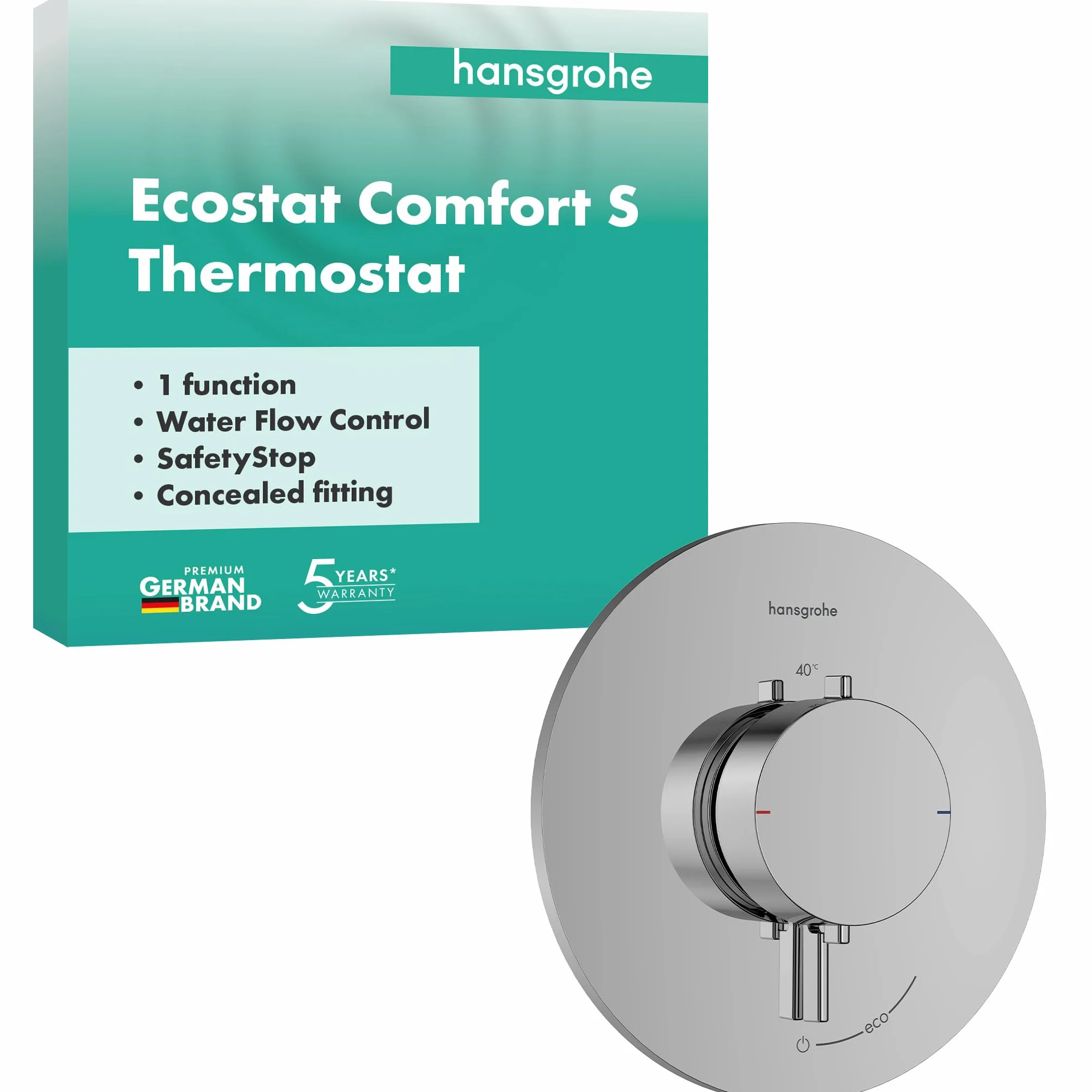 hansgrohe Ecostat Comfort S - bateria termostatyczna podtynkowa, armatura łazienkowa z zabezpieczeniem przy 40 °C, termostat okrągły, kran do 1 odbiornika, chrom, 33714000