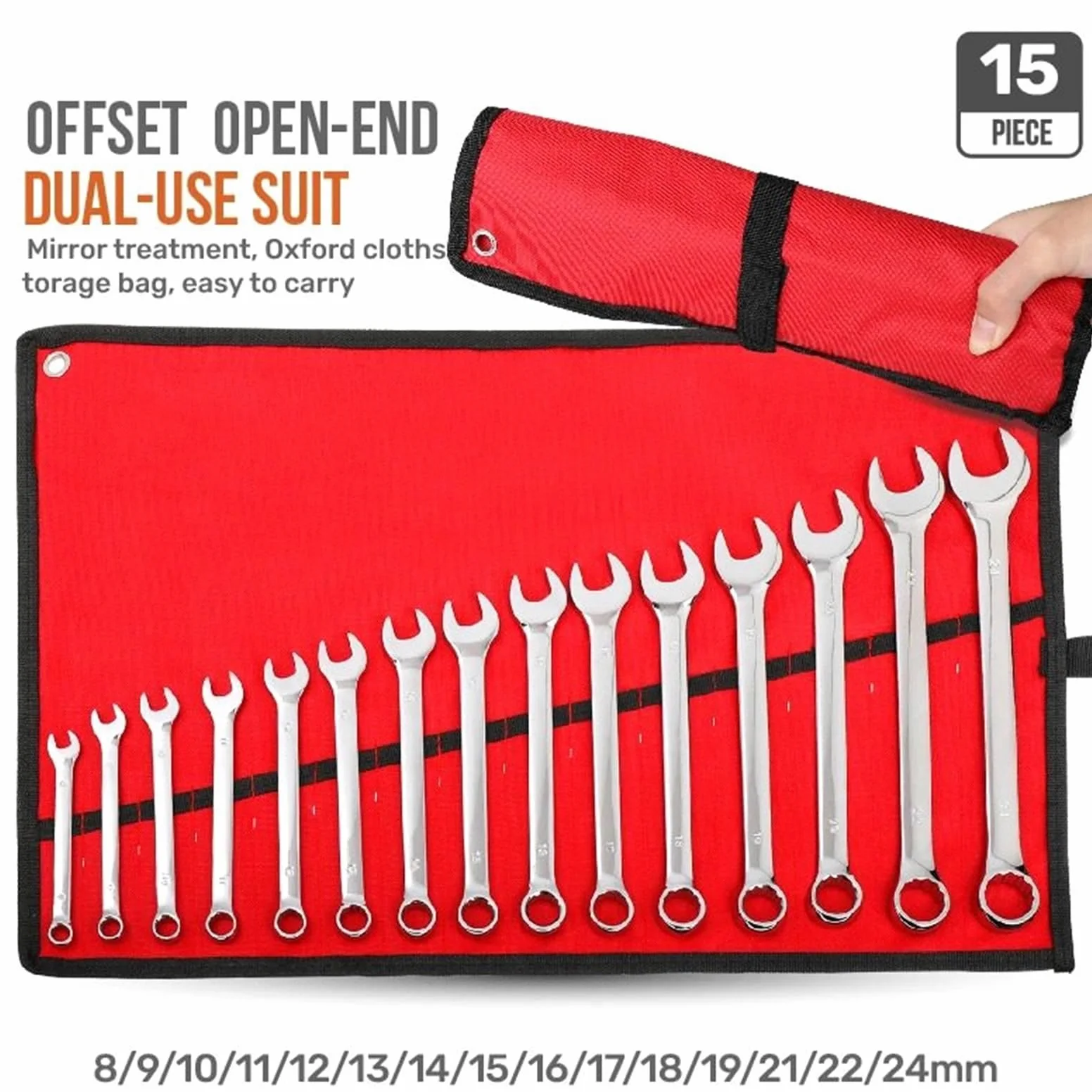 Telescopic Ratchet Zestaw kluczy płasko-oczkowych offsetowych podwójnego zastosowania Otwarty zestaw oczkowych typu Combo narzędzi ręcznych do naprawy w domu Klucze dynamometryczne(COM5396)