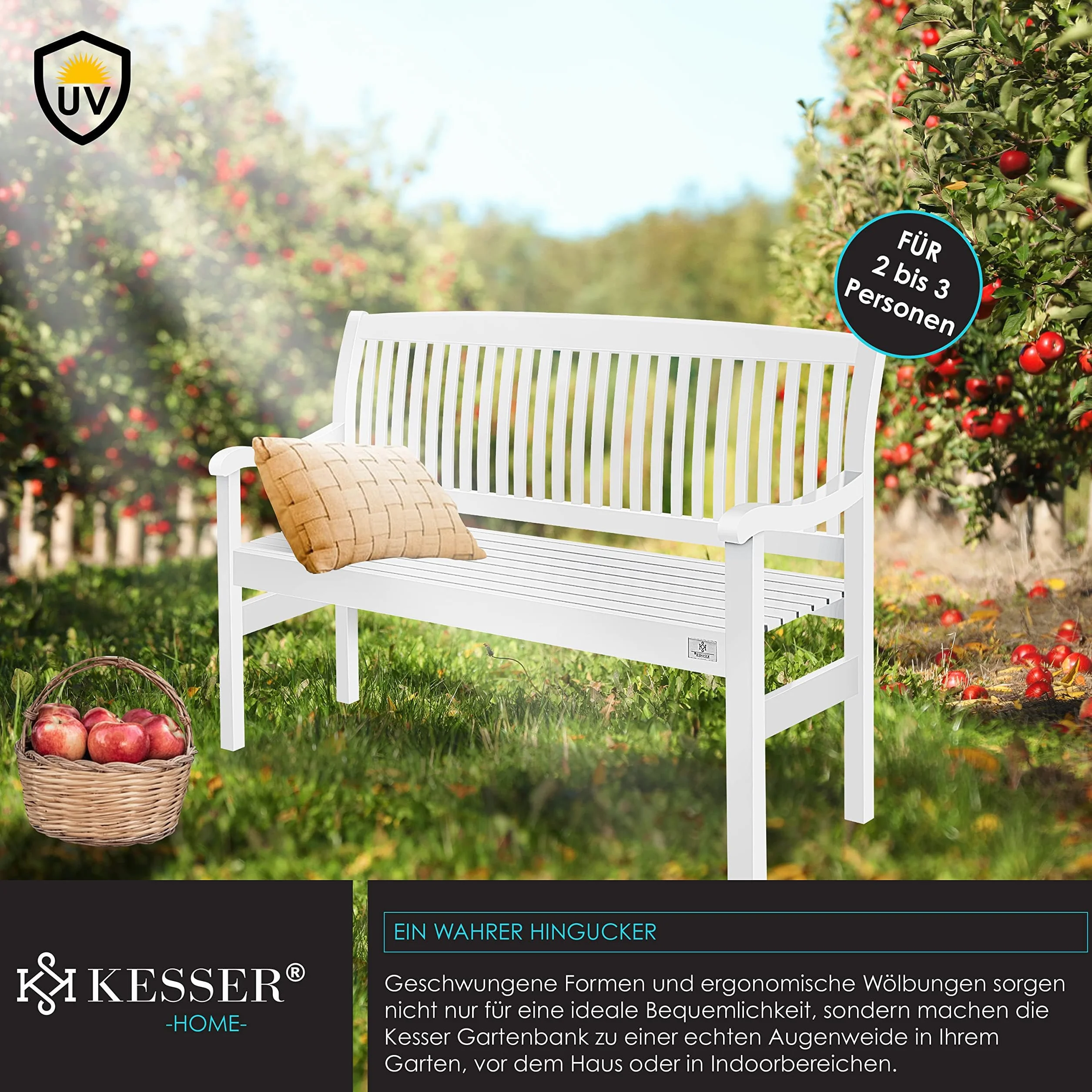 KESSER® Ławka ogrodowa z drewna odpornego na warunki atmosferyczne 125 cm, ławka ogrodowa 2-3 osobowa, ławka do siedzenia na zewnątrz, ławka balkonowa z litego drewna, ławka parkowa o ładowności 320