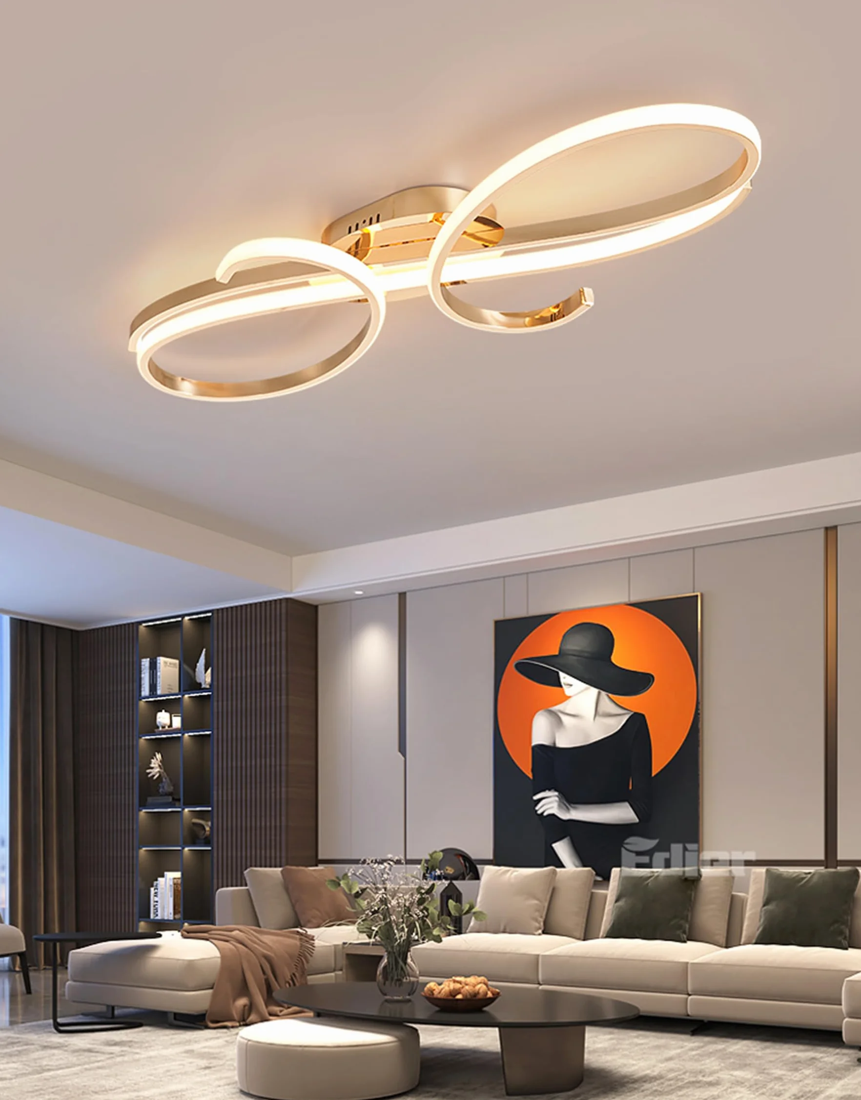 Nowoczesna lampa sufitowa LED Oświetlenie sufitowe Ściemnialne ze zdalnym sterowaniem Jadalnia Lampa wisząca Kreatywne oświetlenie sufitowe Nowoczesne oświetlenie wiszące w salonie (Złoty, 100cm)