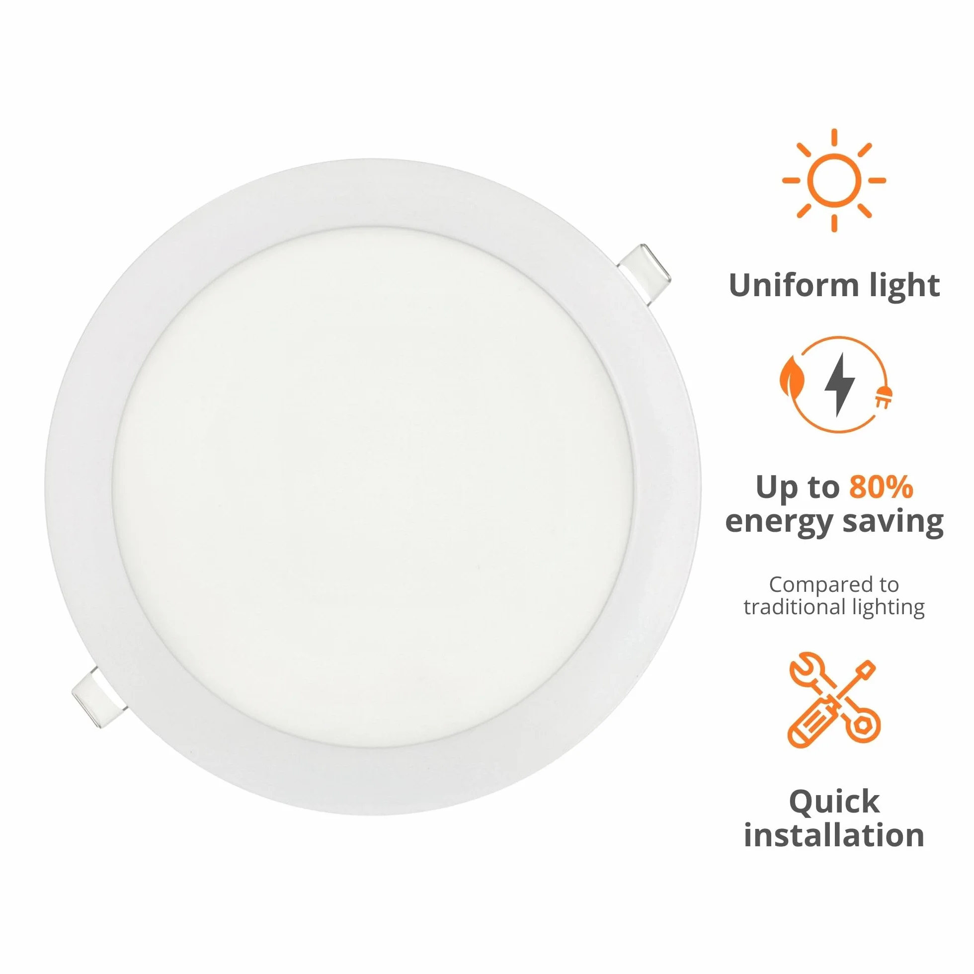 Jandei - Zestaw 5 lamp LED do zabudowy, 18 W, 1440 Lumenów, Okrągły Kształt, Otwór,ontażowy Ø 200 - Ø 205 mm, Ekstra płaskie 13 mm Głębokości (Ciepła Biel 3000K)