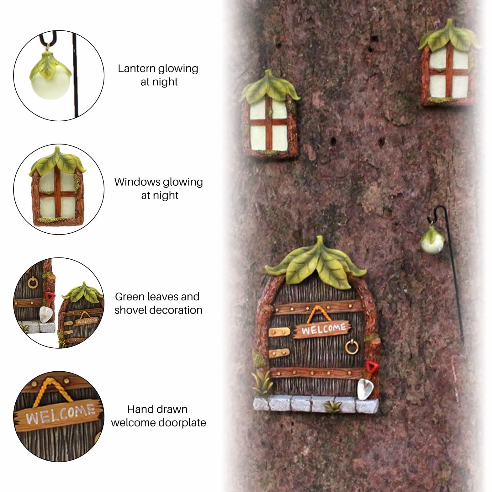 Drzwi wróżki do ogrodu, dekoracja ogrodowa, miniaturowe drzwi z żywicy, elf dom