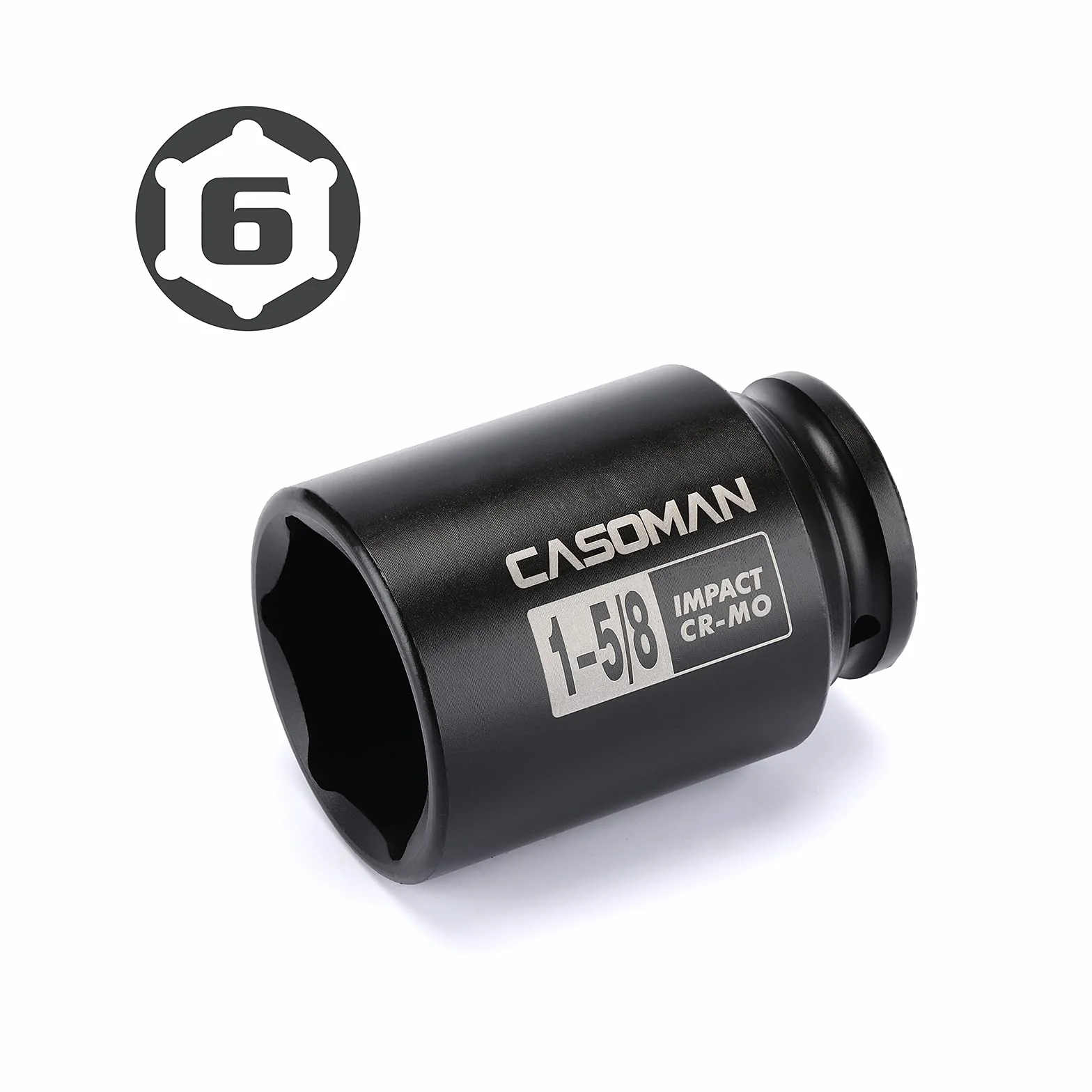 CASOMAN 6-punktowe gniazdo udarowe 1/2-calowe - 1-5/20.3 cm (SAE), CR-MO, napęd 1/5.1 cm 6-punktowa nasadka nakrętki osi do łatwego demontażu nakrętek wału osi (1-5/20.3 cm)