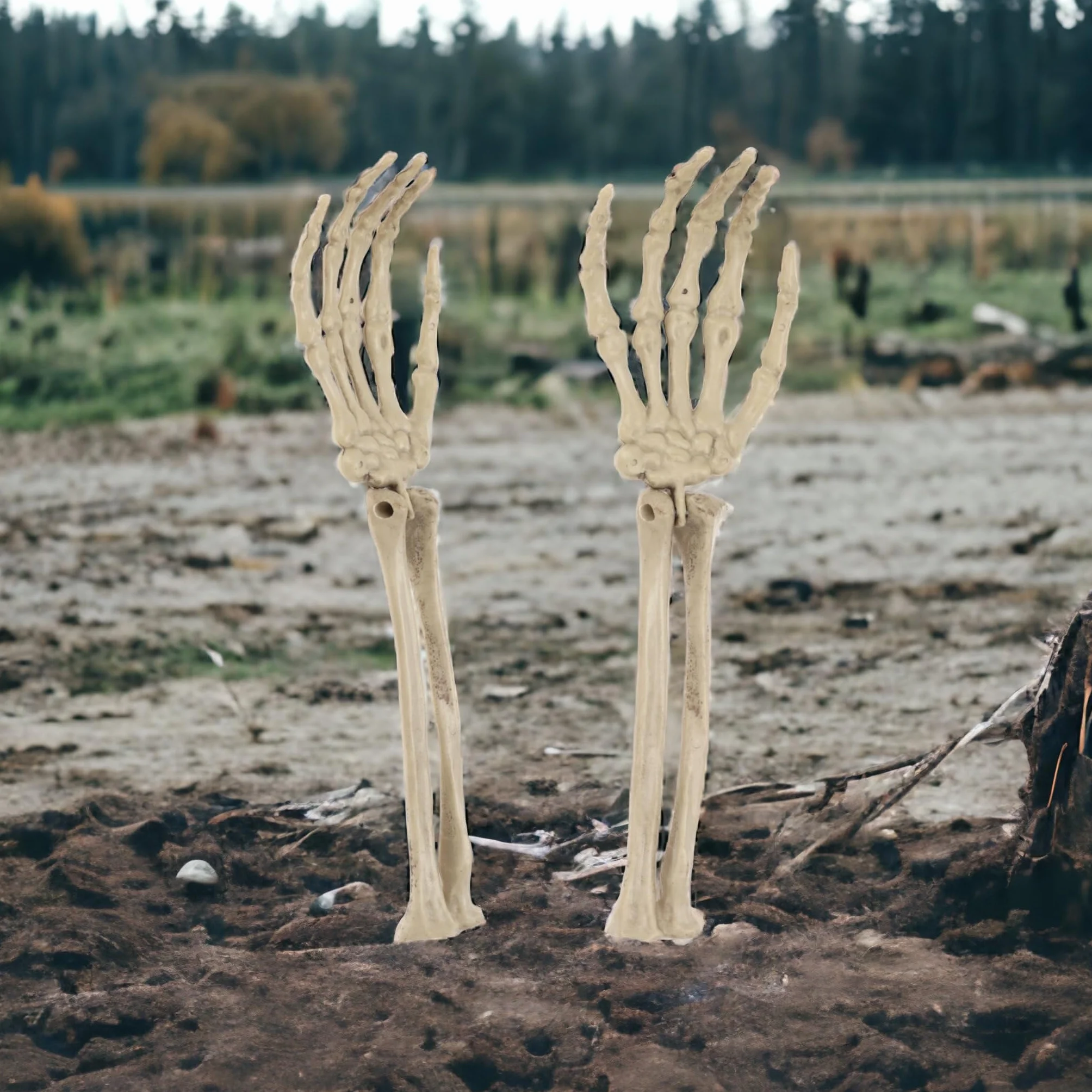 MIJOMA Przerażająca dekoracja ogrodowa na Halloween 2 sztuki ramiona szkieletowe ruchome dłonie