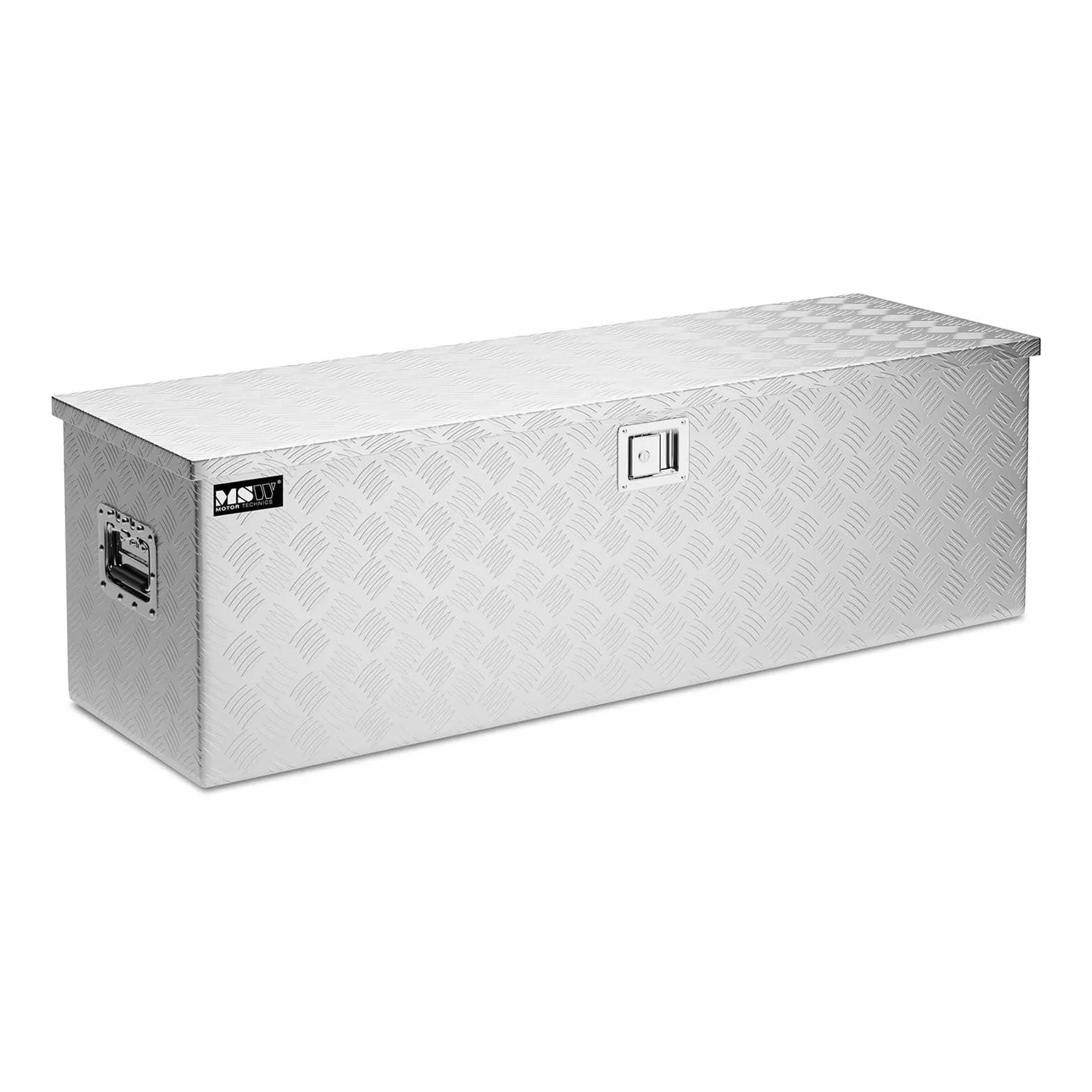 MSW ATB-1230 aluminiowa skrzynka na narzędzia, zamykana skrzynka na dyszle, 154 l, metalowe pudełko z pokrywką, blacha ryflowana, 123 x 38 x 38 cm, pudełko aluminiowe