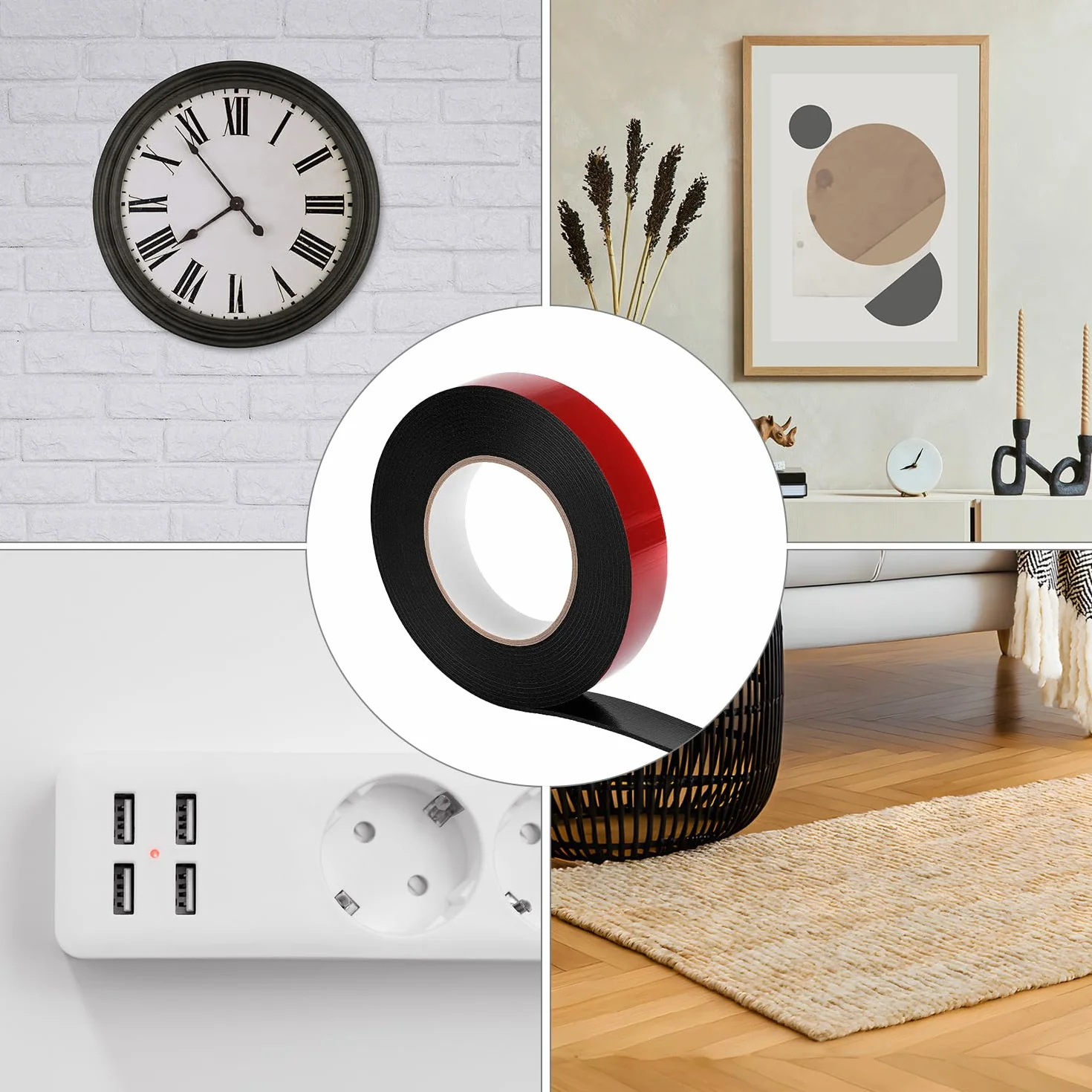 QWORK Mocna dwustronna taśma klejąca, 5 m x 25 mm, grubość 2 mm, czarna, wodoszczelna taśma montażowa do taśmy LED, dekoracja samochodu, biura