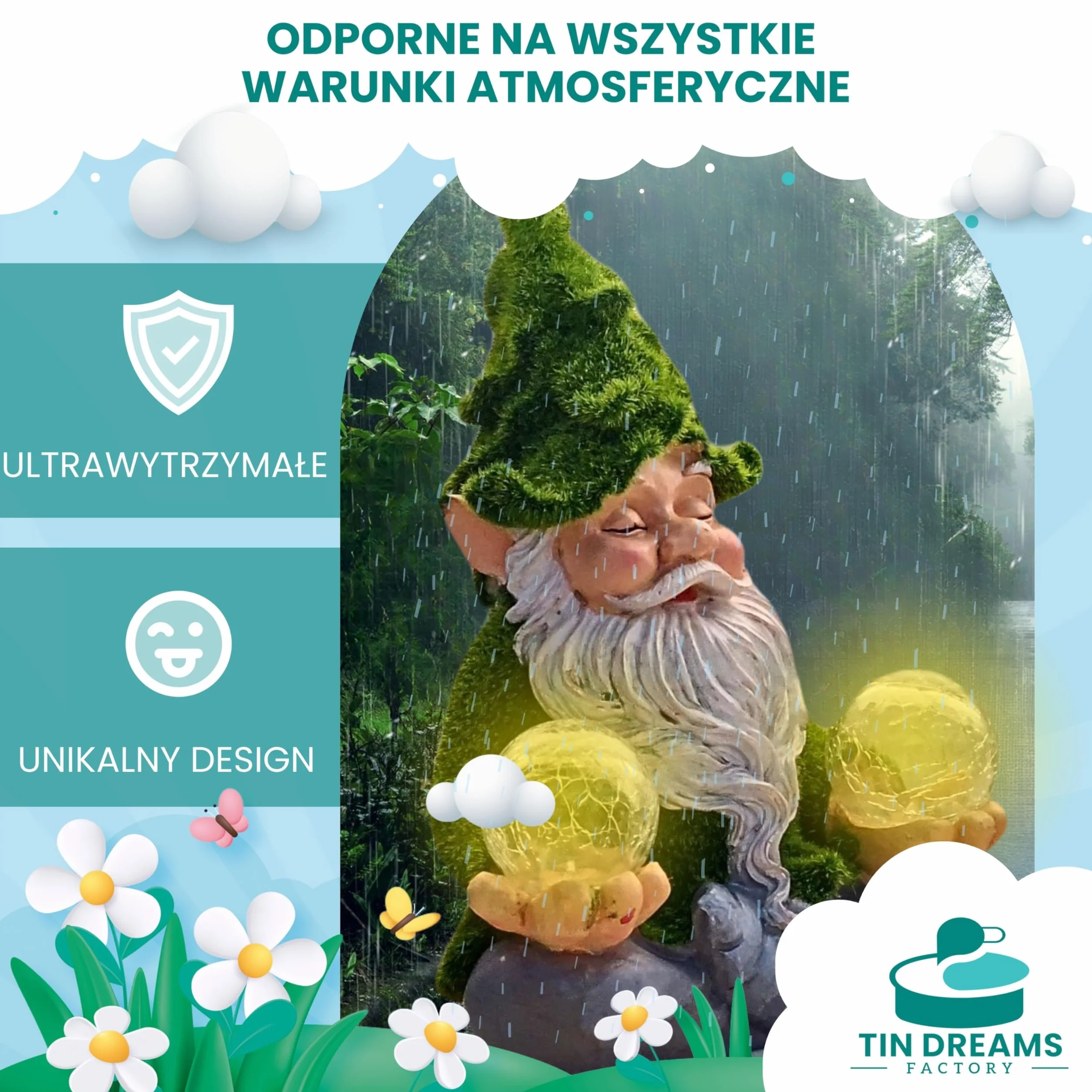 Krasnal ogrodowy Zen z światłem solarnym – dekoracyjna figurka ogrodowa z żywicy – krasnal zewnętrzny z podświetlaną bańką LED – zabawna ozdoba do ogrodu, na patio i taras