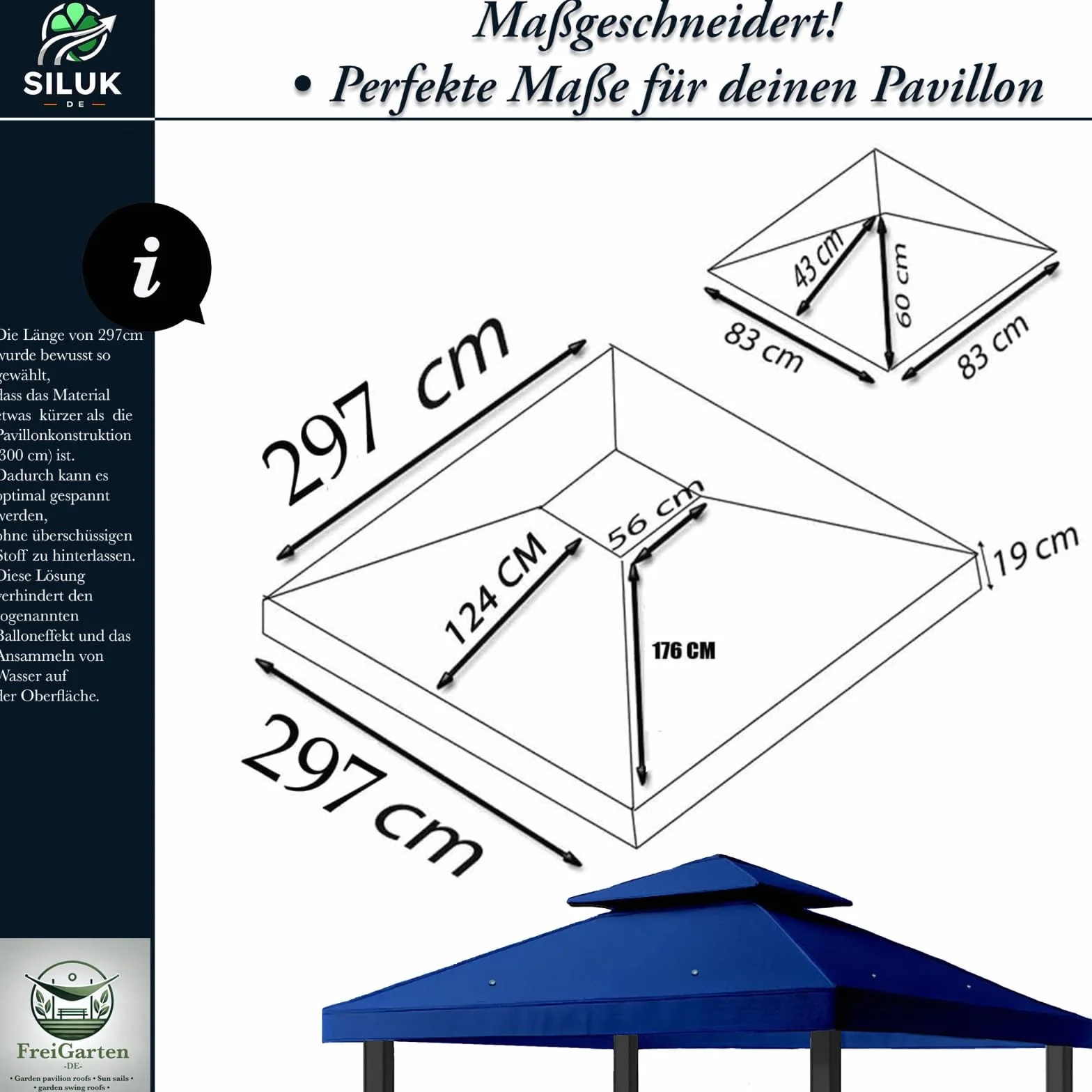 Zapasowy dach do altany 3x3 m wodoszczelny Panama PCV Soft 370g/m² ciemnoniebieski