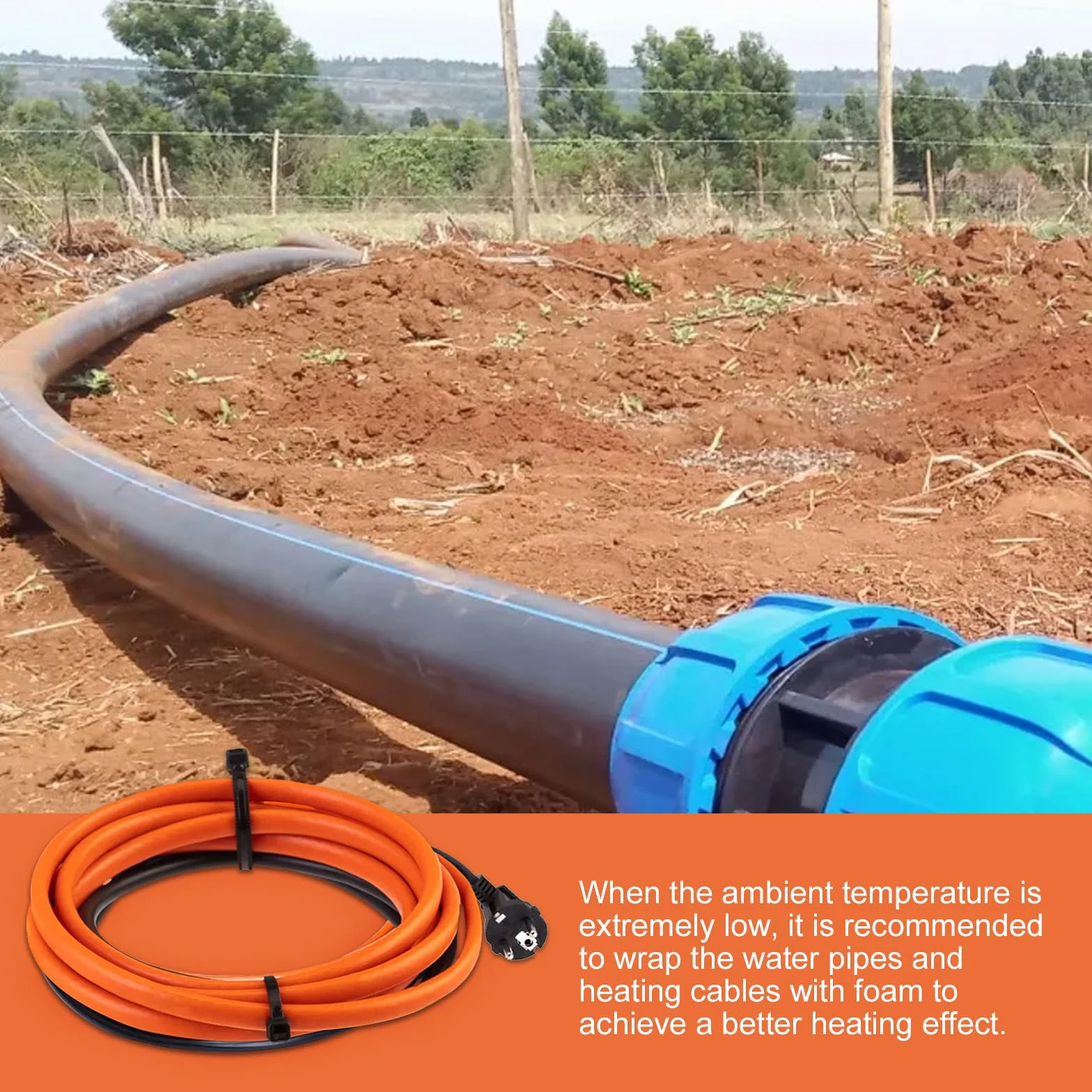 4M kabel grzewczy chroniący przed zamarzaniem, samoregulujący się rurowy kabel grzewczy, ochrona przed zamarzaniem, rura grzewcza z wtyczką ze stykiem ochronnym, samoregulujący kabel grzejny do rur