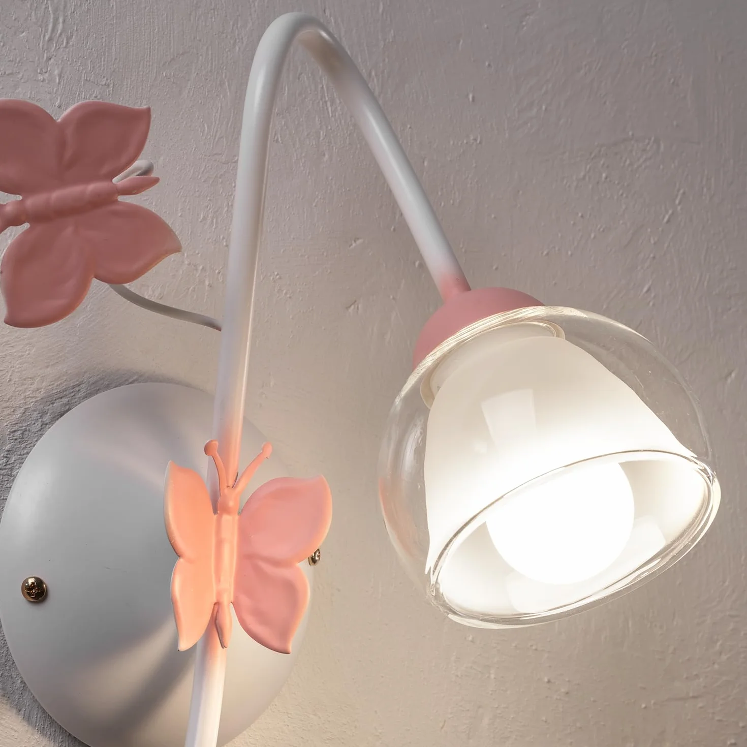 ONLI Lampa ścienna z metalu z motylami w kolorze białym i różowym