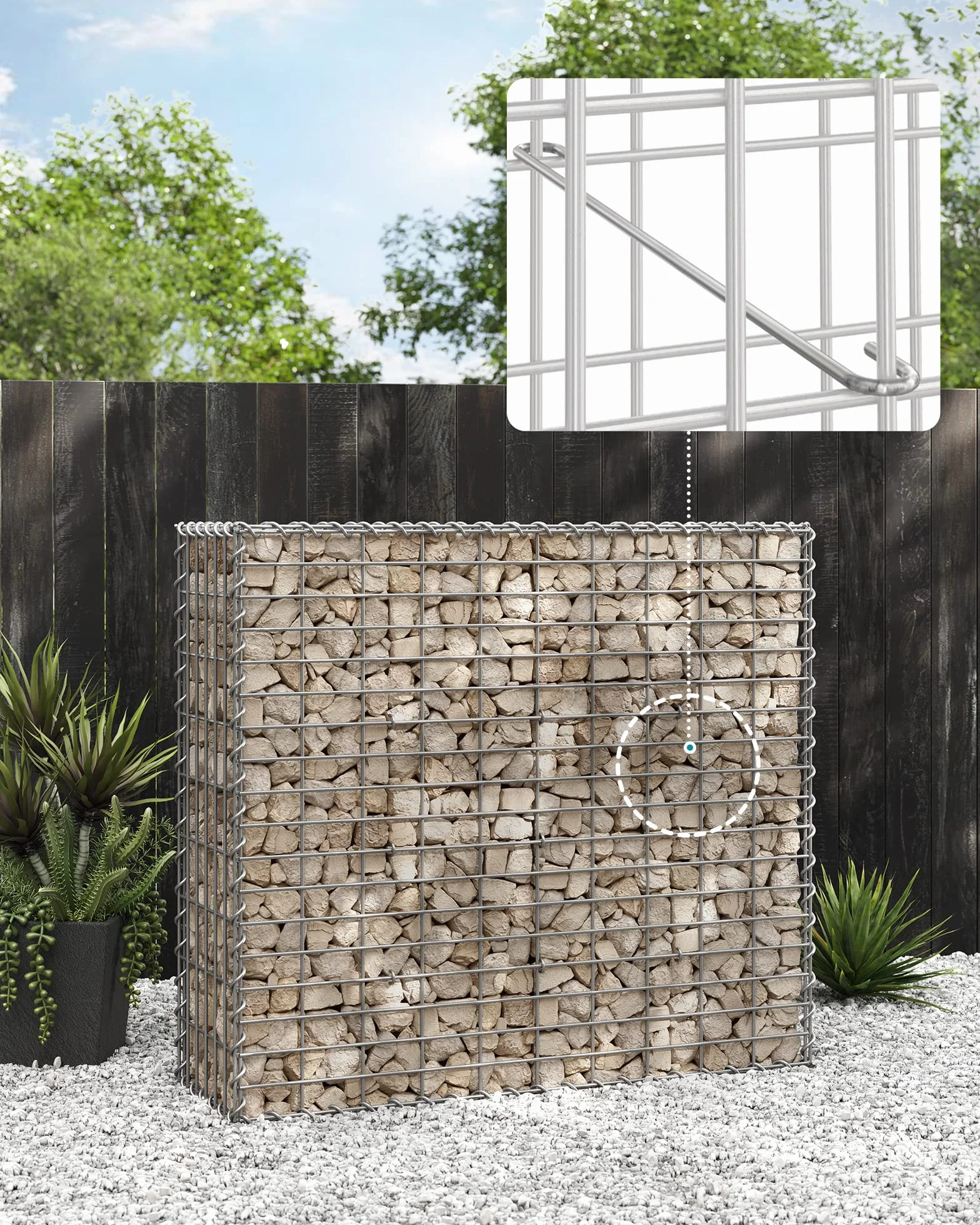 SONGMICS Gabion, kosz kamienny, kosz gabionowy, ogrodzenie z drutu, z siatką o małych oczkach 5 x 10 cm, wykonany ze stali ocynkowanej, 100 x 90 x 30 cm, ściana roślinna, srebrny GGB193