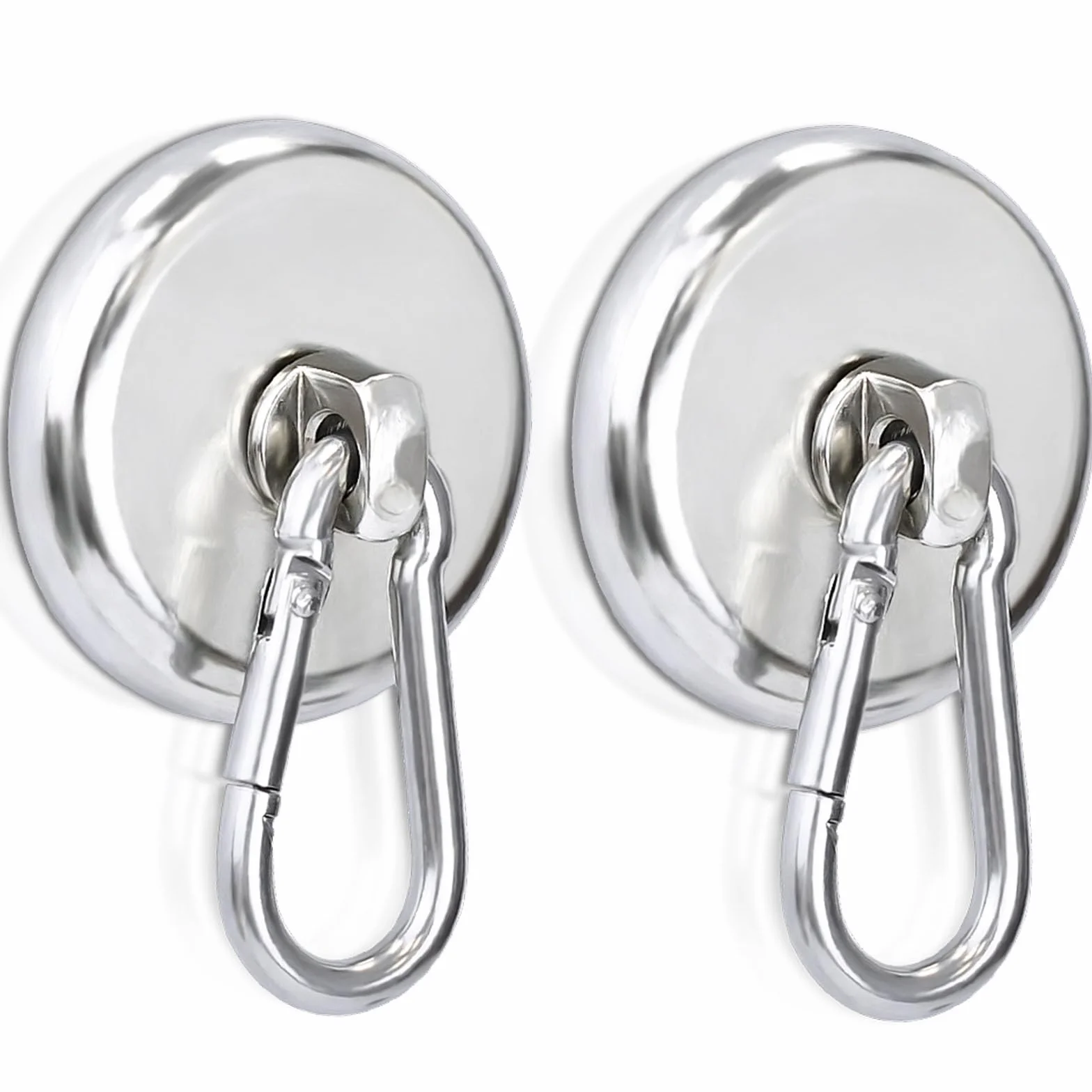FPMYB 2 sztuki haków magnetycznych, ekstra mocne, 42 mm, magnesy neodymowe z karabińczykiem, 50 kg, obracane o 360°, magnesy do kuchni, na kemping, do garażu, biura, na lodówkę