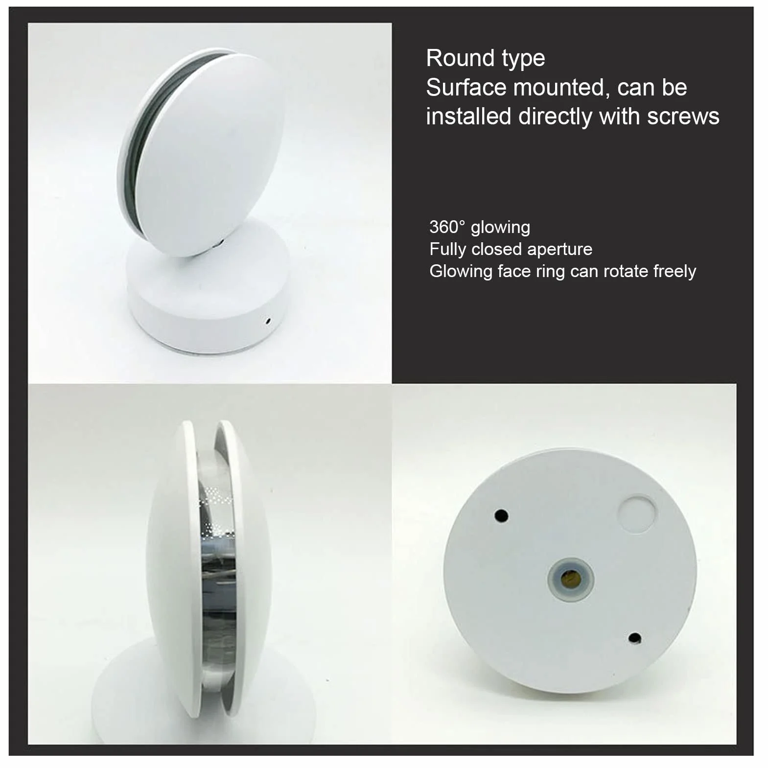 Kinkiet LED, 10W AC85-265V Okrągła ścienna RGB, 360 Stopni świecąca Parapetowa Rama Drzwi Wiązka Ray Line Kinkiet do Przedpokoju Przejście Patio Łazienka Salon(Białe światło)