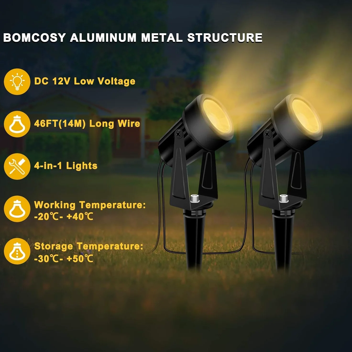 Bomcosy Lampa punktowa 14M 3000K IP65, oświetlenie ogrodowe ciepła biel