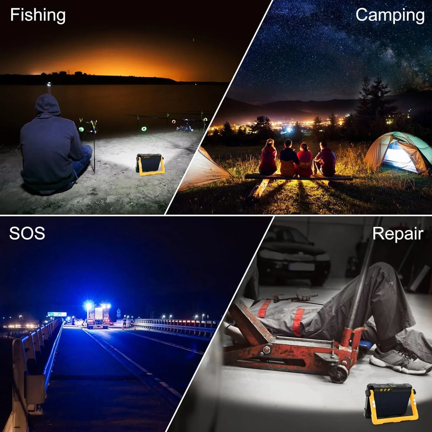 MEIHUA Lampa robocza LED 60W z akumulatorem 12000mAh, przenośny reflektor budowlany LED, ładowalna lampa kempingowa, 4 tryby świecenia, ładowanie solarne i USB, lampa akumulatorowa do placu budowy
