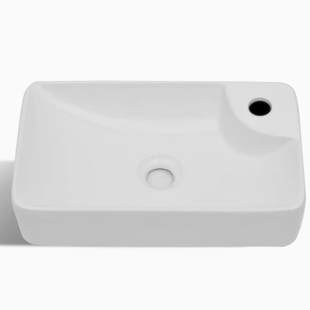 Ceramiczna umywalka biała z otworem na kran | Powierzchnia o wysokim połysku, nowoczesne wzornictwo, łatwy do czyszczenia, otwór odpływowy 4,5 cm