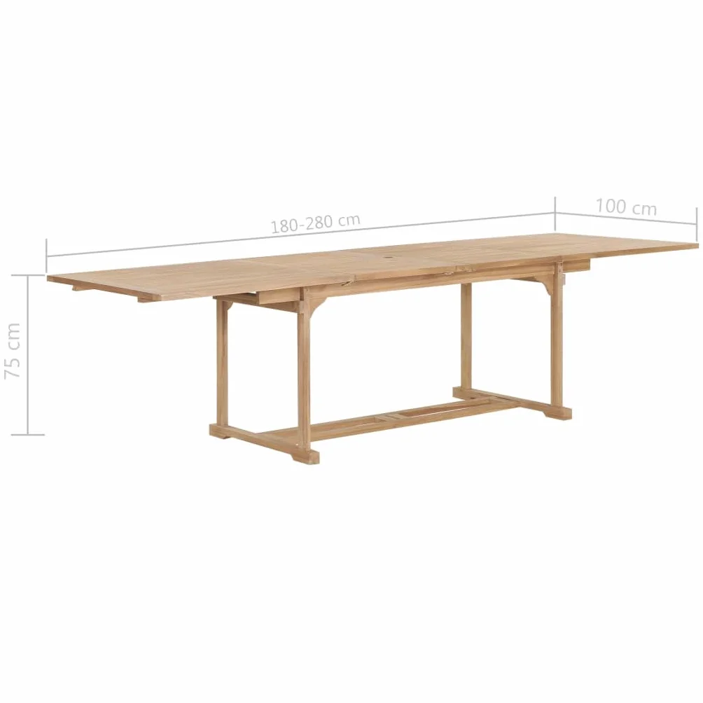 vidaXL Rozkładany stół ogrodowy lite drewno tekowe 180-280x100x75 cm