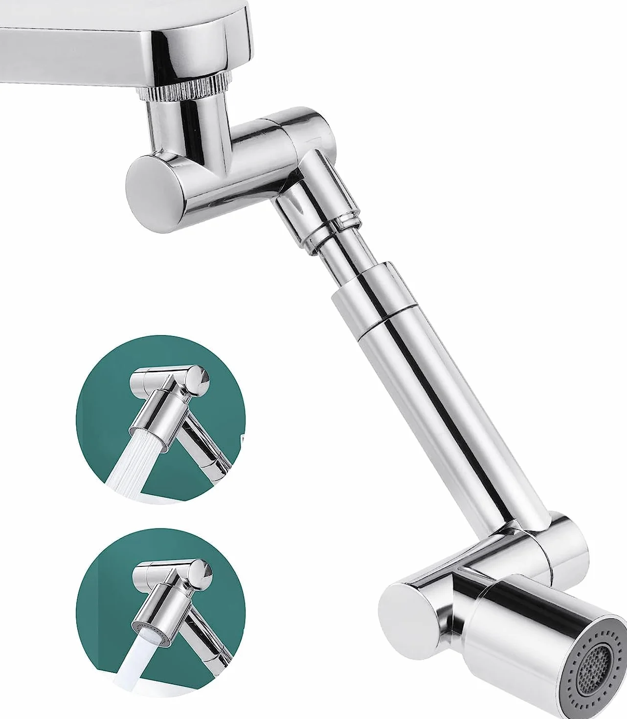 Flintronic Aerator do kranu 1440°, wielofunkcyjny przedłużacz kranu z teleskopowym ramieniem, 2 tryby, uniwersalny zawór zapobiegający rozpryskiwaniu do kuchni, łazienki