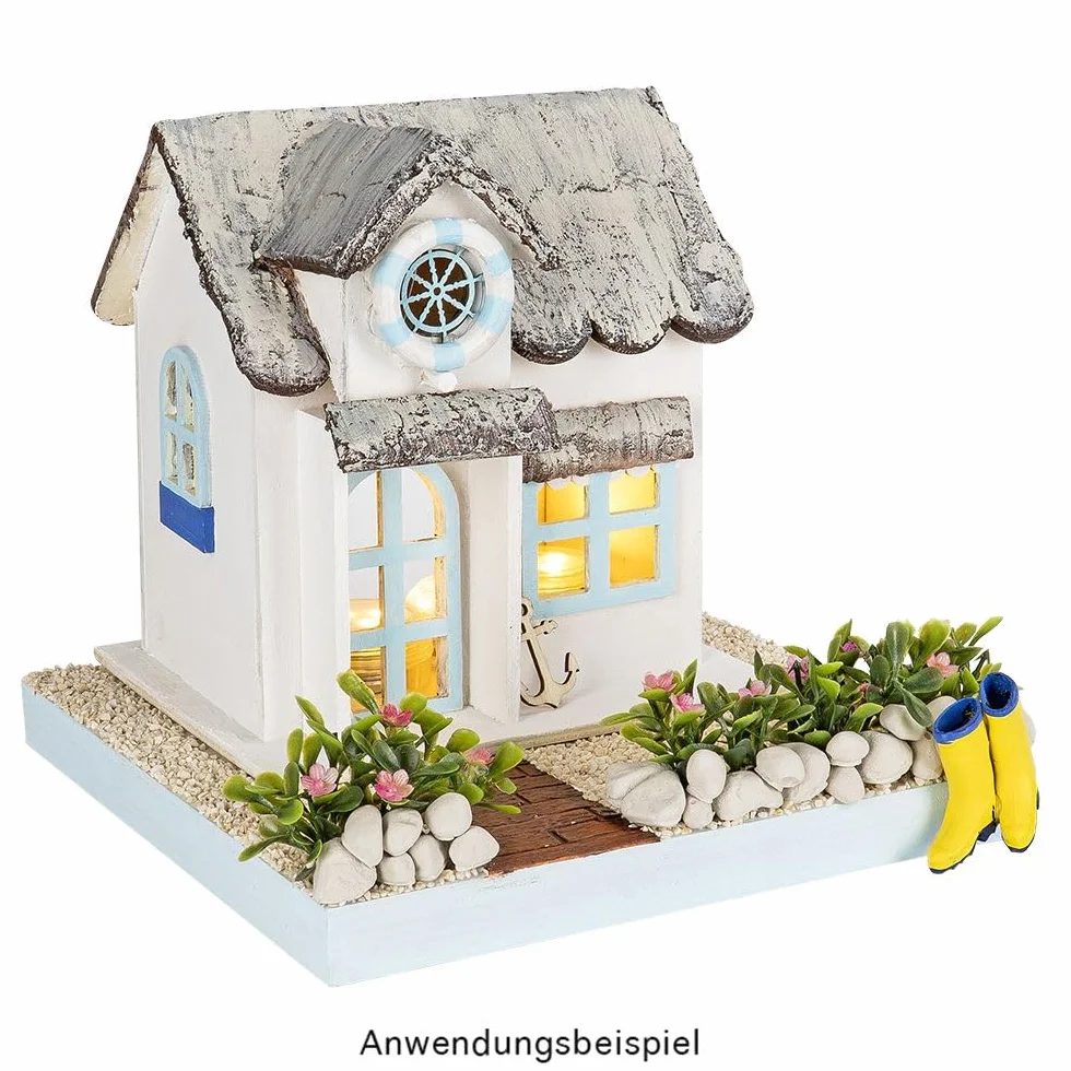 Ideen mit Herz Dekoracyjny dom z drewna | naturalny | z otworem na oświetlenie | domek świetlny "zrób to sam" | 15,5 cm x 13 cm x 16,1 cm | miniaturowy domek ze sklejki | puste miejsce do malowania