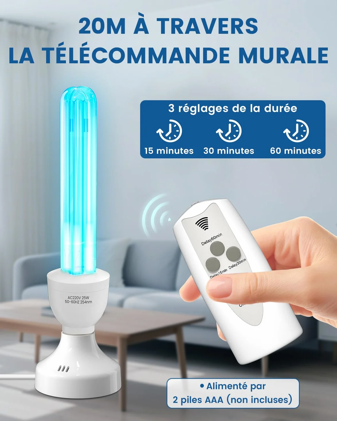 Lampa bakteriobójcza UVC 25 W Ultrafioletowa lampa ozonowa z pilotem i timerem E27 Żarówka UV sterylizator z rurką kwarcową Sterylizacja UVC 254 nm do sypialni, kuchni, toalety