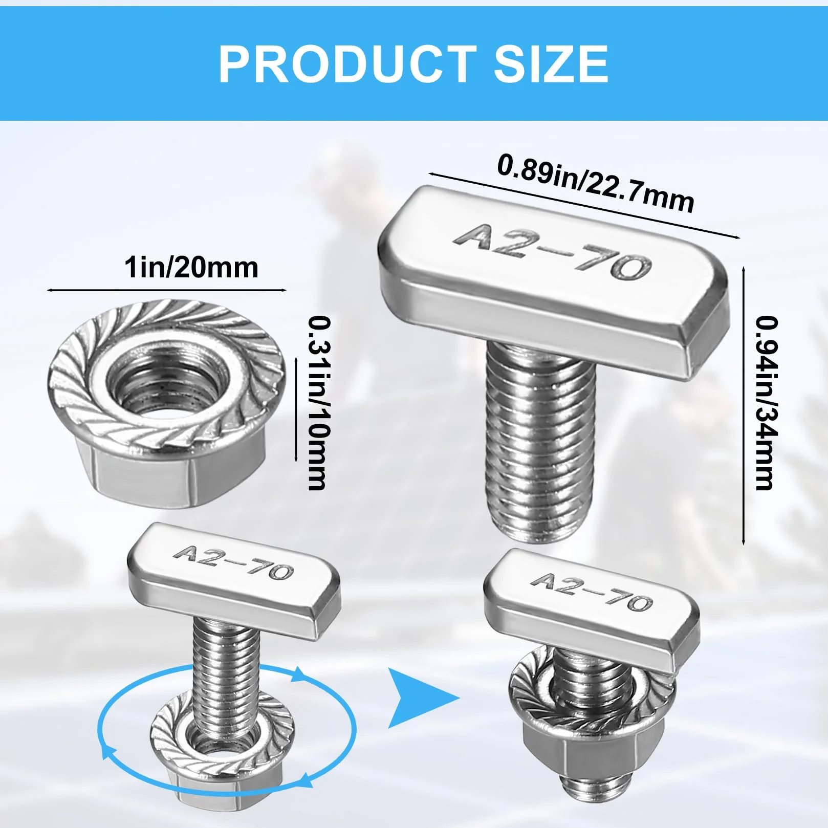 Śruby z łbem młotkowym M8 x 20 mm, 20 szt., śruby z łbem młotkowym ze stali nierdzewnej z 20 nakrętkami kołnierzowymi, śruby do szklarni, akcesoria szklarniowe, do szyn montażowych PV Solar