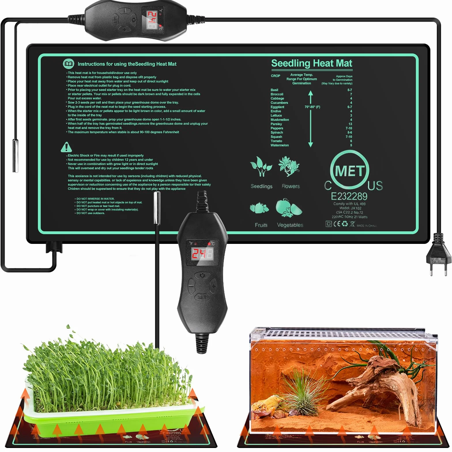 Mata grzewcza dla roślin z termostatem: 25 x 53 cm Bezpieczna mata grzewcza dla roślin, 50W Trwała mata grzewcza dla roślin, mata grzewcza dla roślin, szklarnia pokojowa, mata grzewcza do kiełkowania