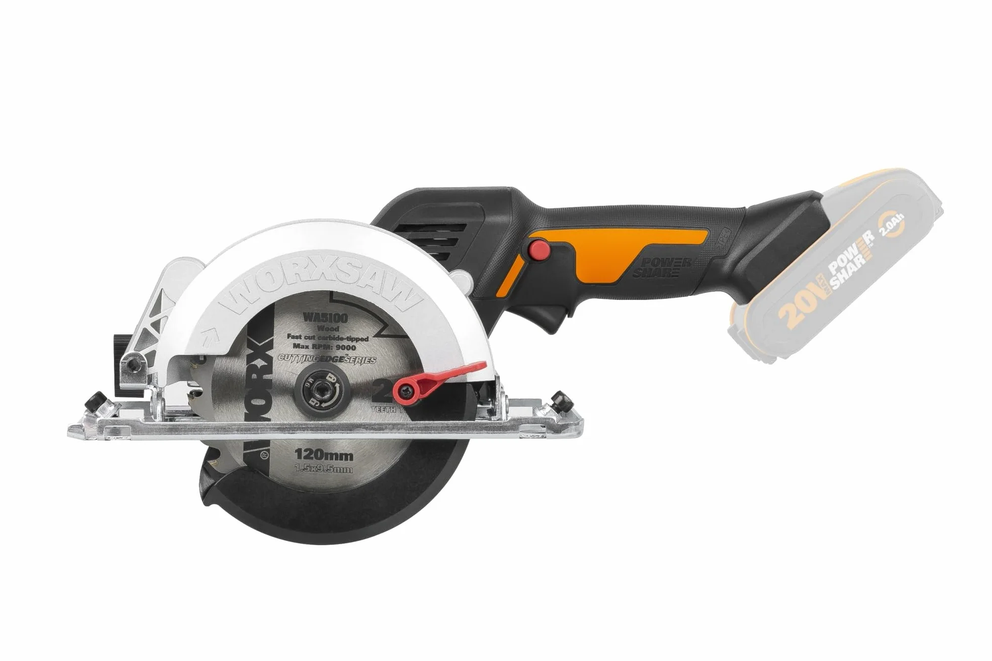 WORX WX531.9 Ręczna Pilarka Tarczowa 20 V, Bezszczotkowa Piła Tarczowa do Precyzyjnego, Prostego Cięcia, bez Wysiłku Tnie Drewno, Metal, Płytki i Plastik, bez Akumulatora i Ładowarki