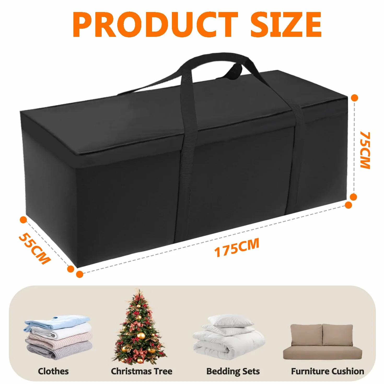 Torba do przechowywania poduszek ogrodowych wodoszczelna Oxford 175x55x75 cm czarna