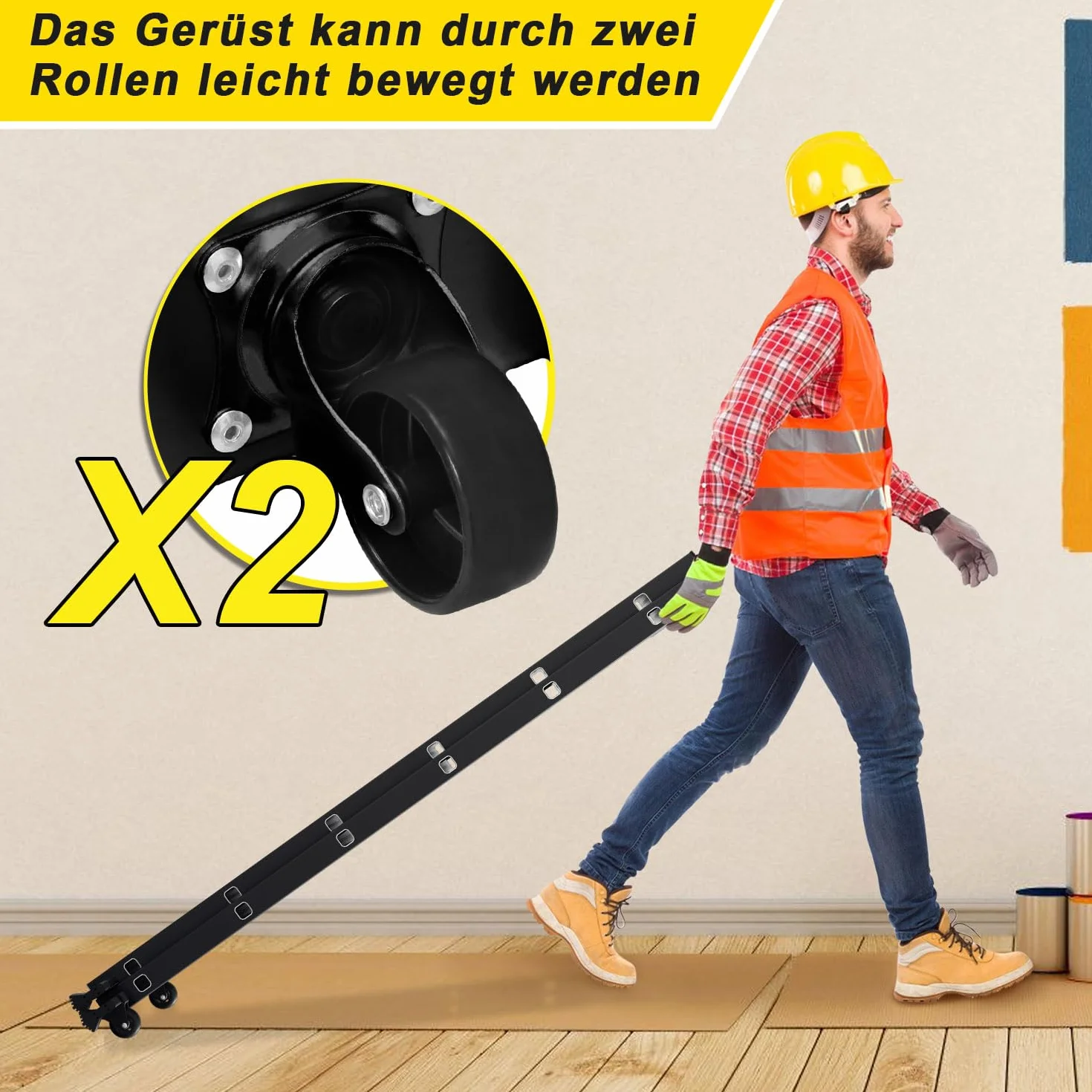 Gimisgu Rusztowanie, aluminiowa drabina wielofunkcyjna 4 w 1, 6 + 6 stopni, mobilna drabina wielofunkcyjna z platformą i 2 kółkami, rusztowanie robocze, platforma robocza, obciążenie do maks. 150 kg,