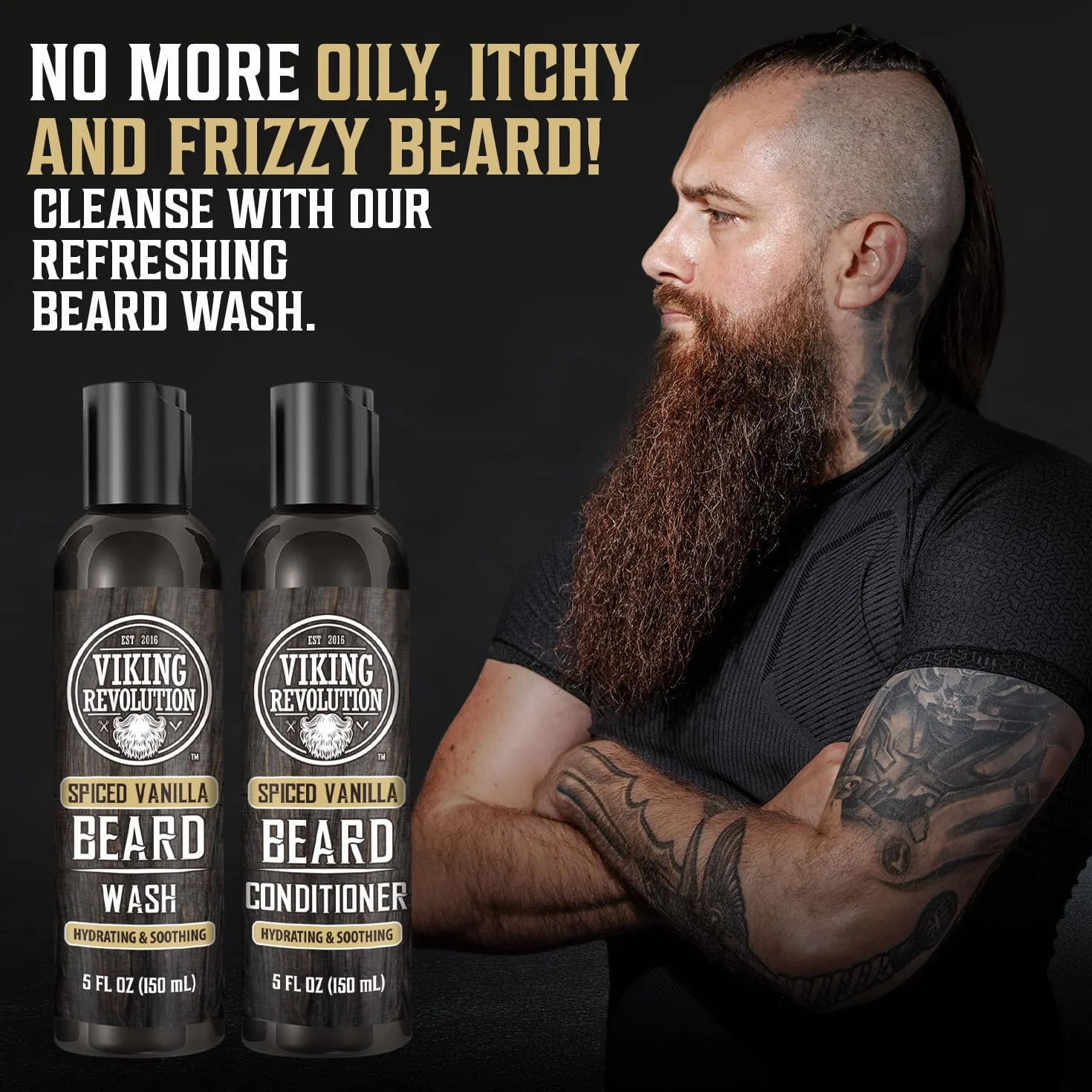 Viking Revolution Beard Wash and Beard Conditioner for Men with Arganowy Oil and Jojoba Oil - Beard Softener and Strengthener Beard Care Beard Care Beard Shampoo and Conditioner with Beard Oil (5