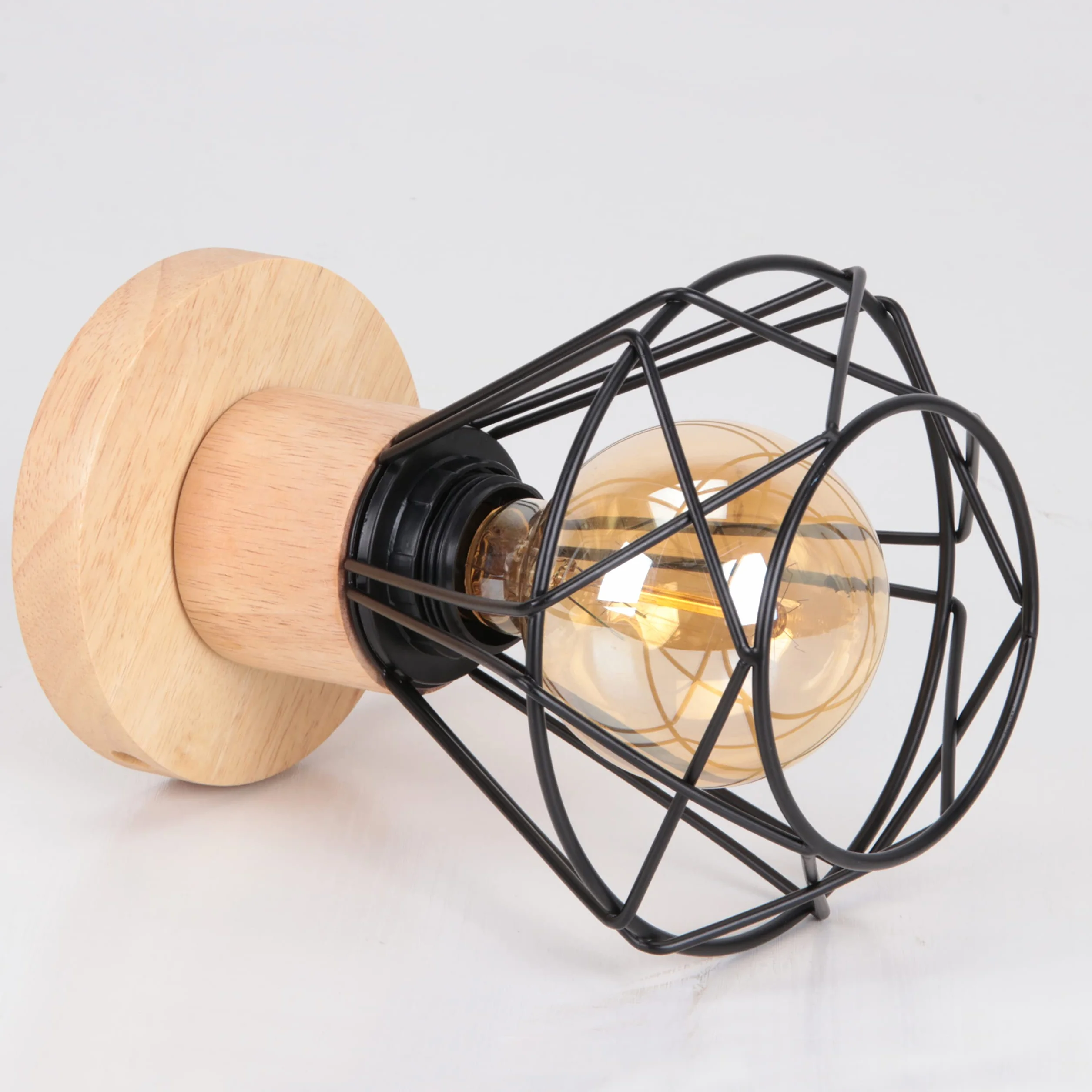 iDEGU Zestaw 2 lamp sufitowych przemysłowych, 16 cm Vintage E27 Retro żyrandol wisząca z żelaza i drewna Klatka Design Czarna lampa sufitowa do wejścia do przedpokoju sypialni kuchni