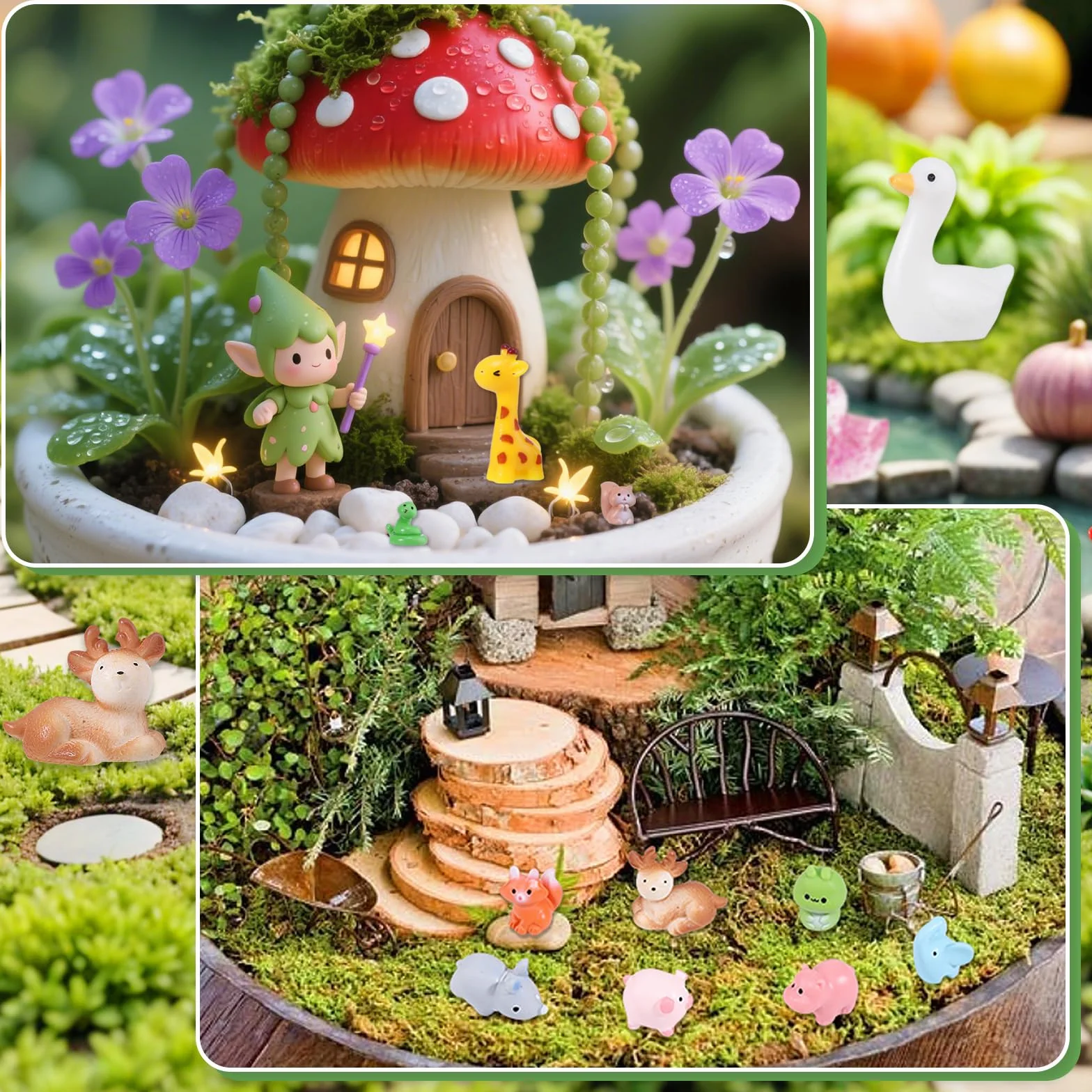 XREE 50 sztuk mini figurek zwierząt z żywicy, małe zwierzęta, wielokolorowe figurki z żywicy syntetycznej, mini kaczki, koty, świnie, łabędzie, do ogrodu wróżek, miniaturowych krajobrazów, domku dla
