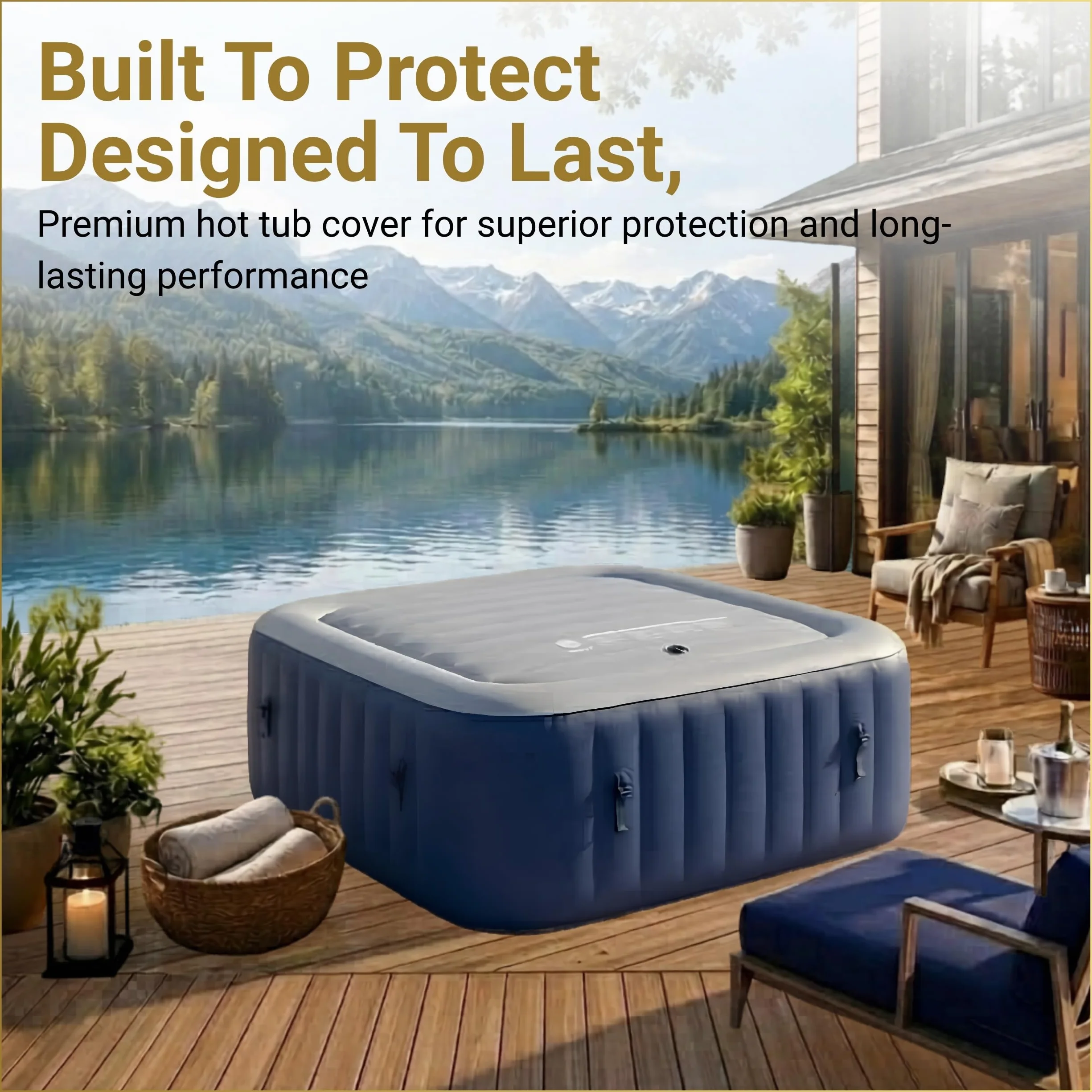 Nadmuchiwana pokrywa kwadratowa do jacuzzi 145 cm, szara, izolacja cieplna, przeciwdeszczowa