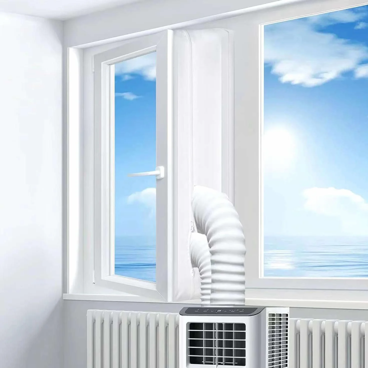 Uszczelka okienna 400 cm do przenośnych klimatyzatorów, klimatyzatorów, suszarek bębnowych, suszarek z wywiewem, uszczelnienie okienne, klimatyzacja, Hot Air Stop do mocowania na oknach, oknach