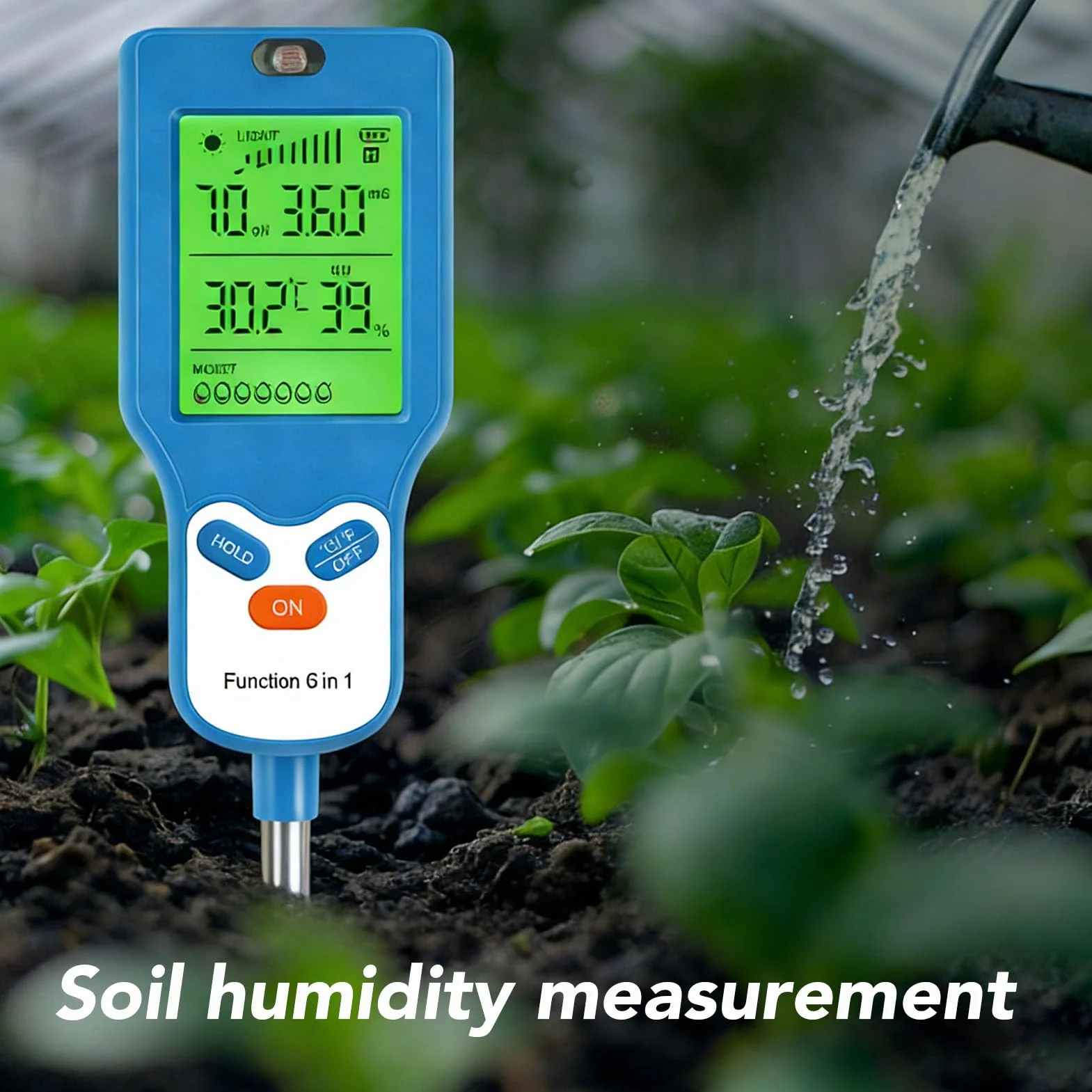 Bewinner Miernik Gleby 6 w 1 PH Wilgotność Światło Temperatura Płodność Podświetlenie LCD Instrument Ogrodniczy
