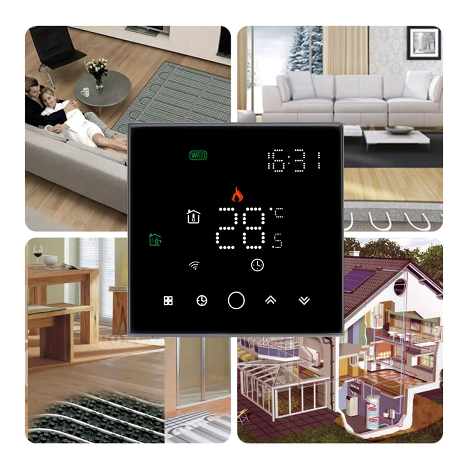 Termostat WiFi Inteligentny dotyk Ciepła podłoga Regulator temperatury Elektryczne ogrzewanie podłogowe Kocioł gazowy APP Zdalne sterowanie Precyzja łatwość Konfiguracji(No wifi white GC)