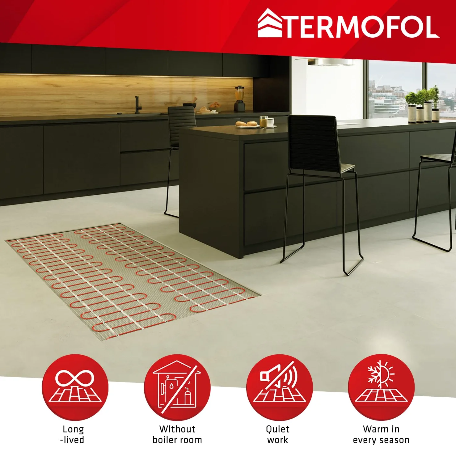 Termofol - Mata grzewcza | Moc: 150 W/m2 | Napięcie: 230 V | Powierzchnia 2,0 m² | Kompletny zestaw do samodzielnego montażu | Z termoregulatorem cyfrowym TF-H5