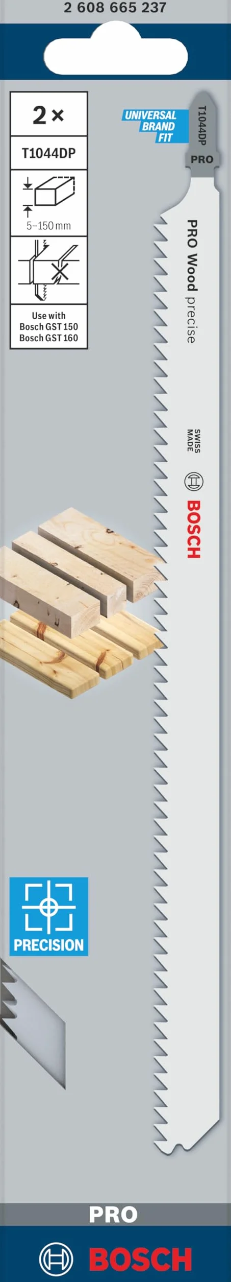 Bosch 2x Brzeszczot do wyrzynarek PRO Wood precise T1044DP (do Drewno konstrukcyjne, Miękkie drewno, Długość 250 mm, Professional Akcesoria Wyrzynarka)