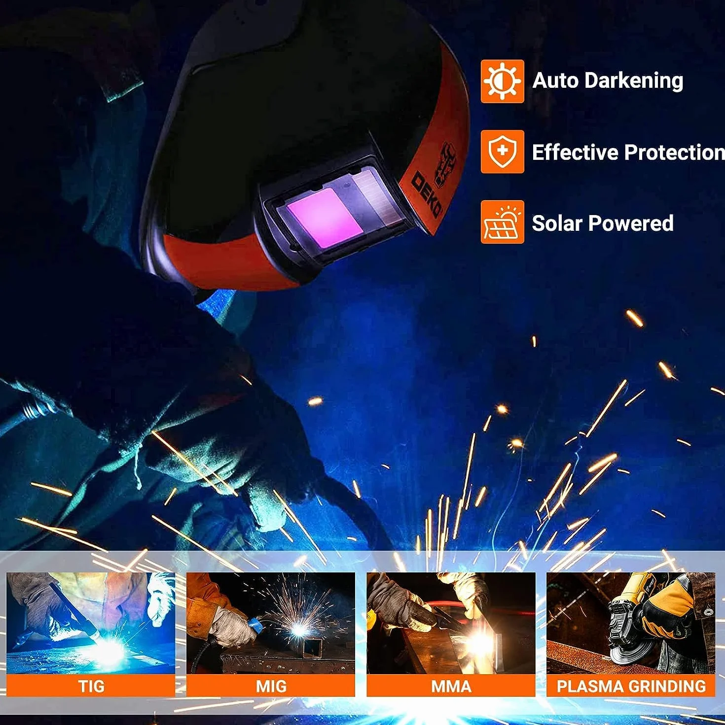 Kask spawalniczy automatyczny True-Color zasilany energią słoneczną: DEKO kask spawalniczy do samochodu, maska spawalnicza do ARC MMA MIG TIG, parasol spawalniczy DIN 4/9-13, klasa optyczna 1/2/1/2
