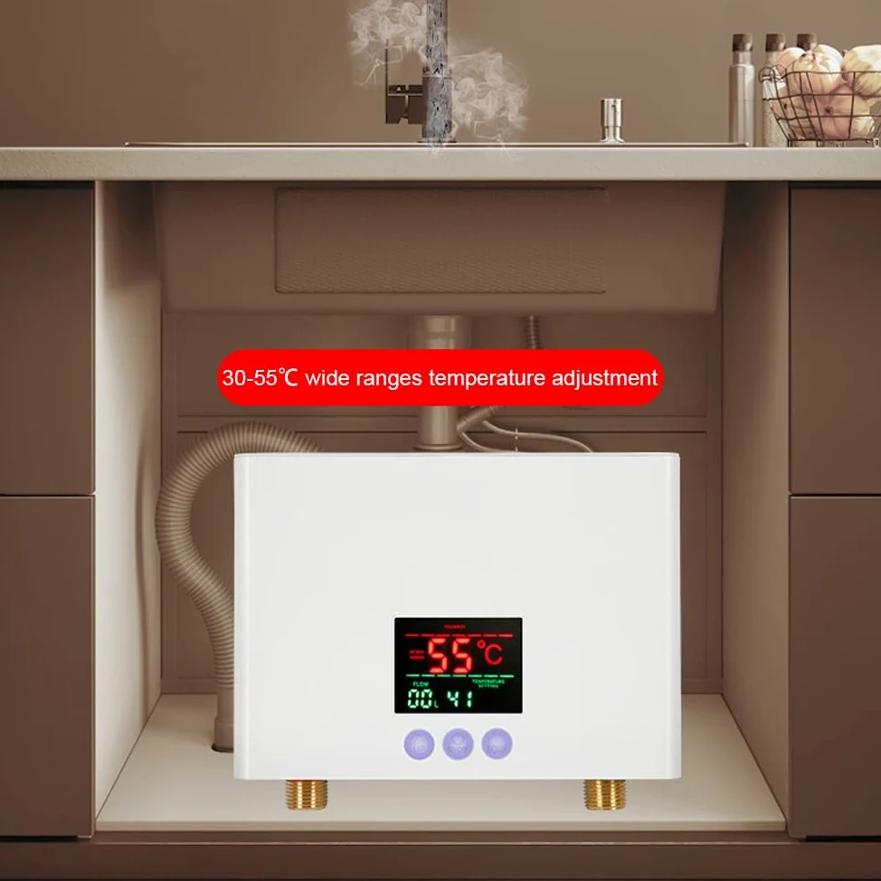Podgrzewacz wody 3KW Bezzbiornikowy mini ścienny elektryczny podgrzewacz wody z wyświetlaczem LED 3-stopniowa regulacja temperatury Pilot do domowej kuchni łazienki