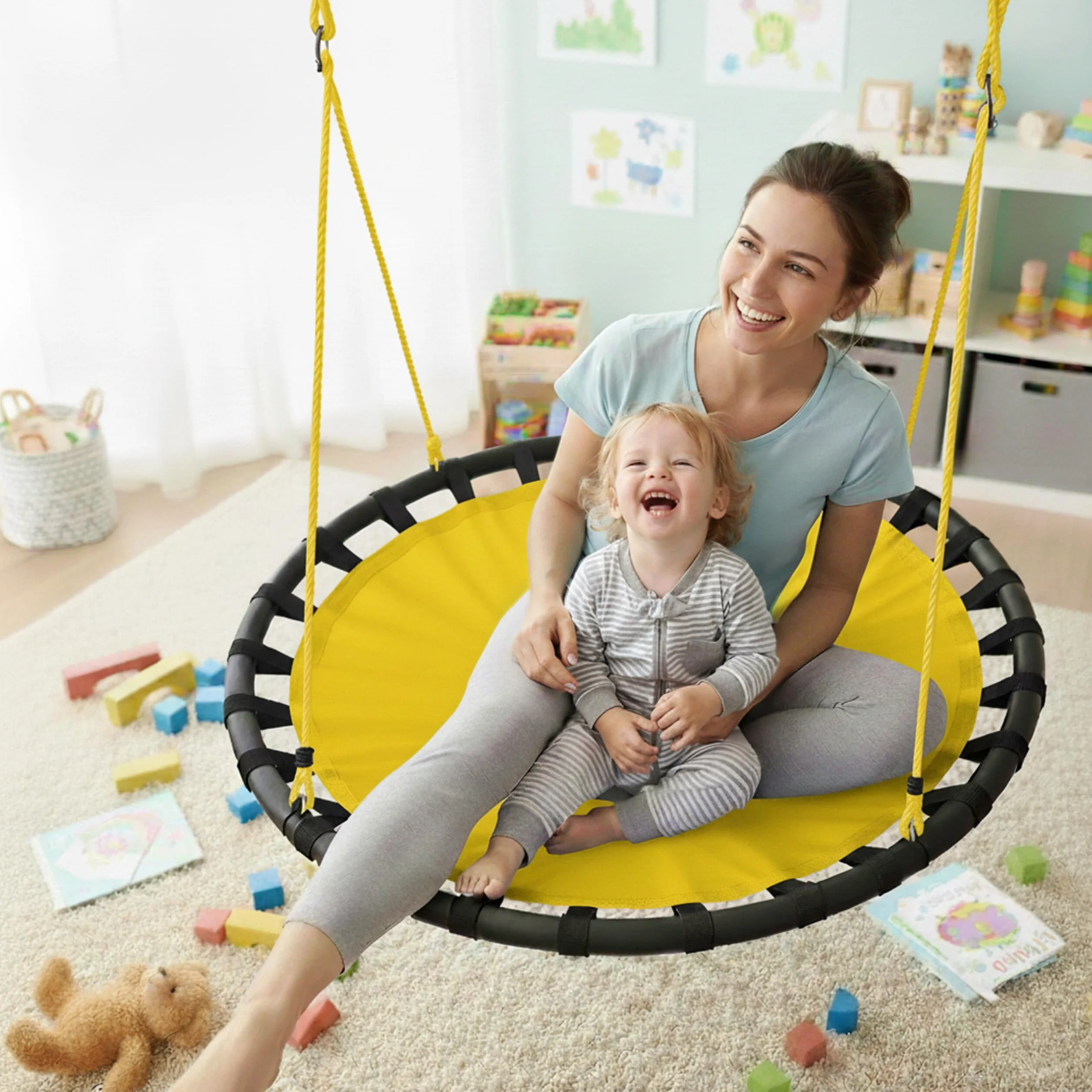 Relaxdays Okrągła huśtawka wisząca 120 cm do 100 kg żółta