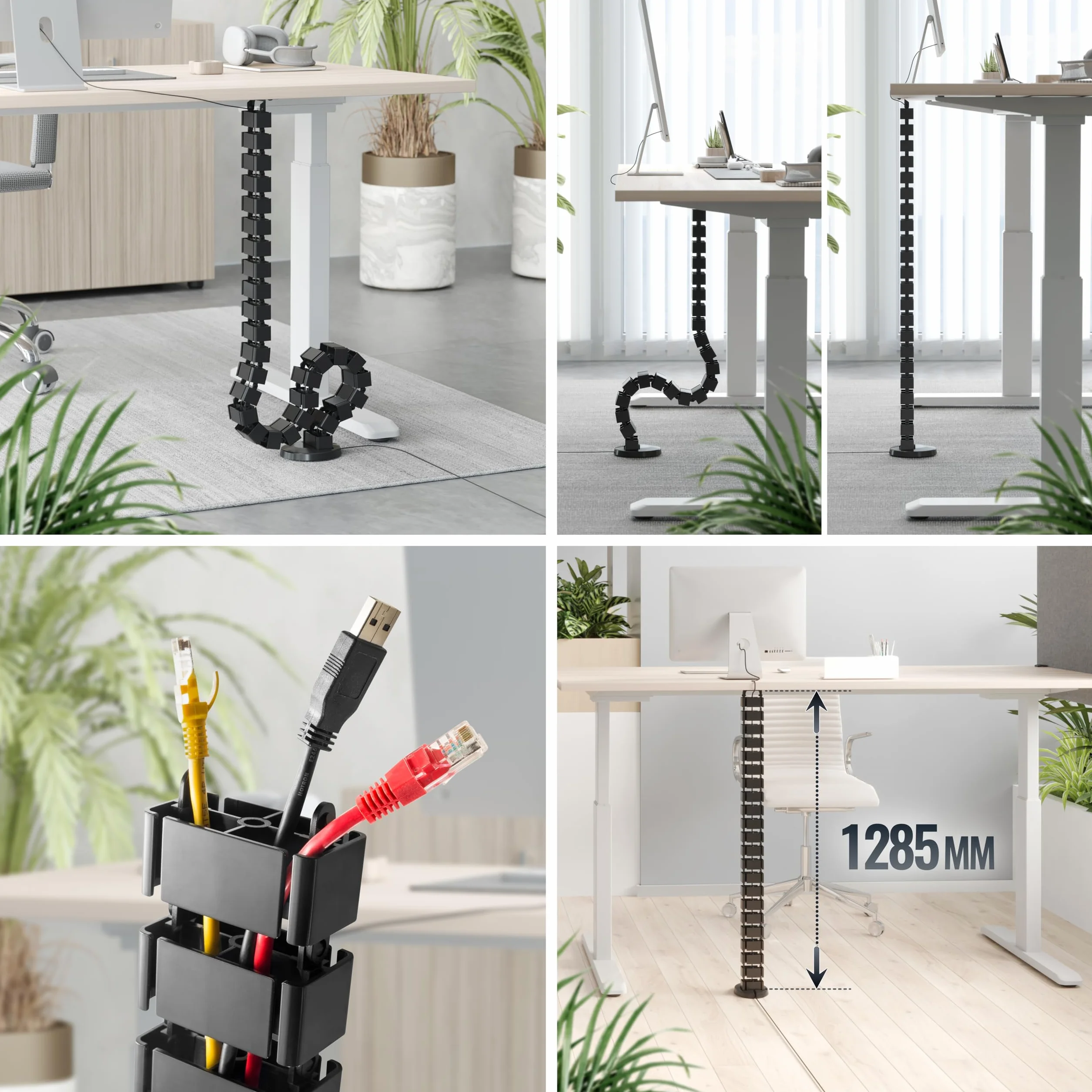 RICOO Uniwersalny kanał kablowy do zarządzania kablami do biurka Z0101-B długość 128 cm elastyczny kręgosłup korytko kablowe kanał kablowy wąż kablowy prowadzenie kabli, czarny