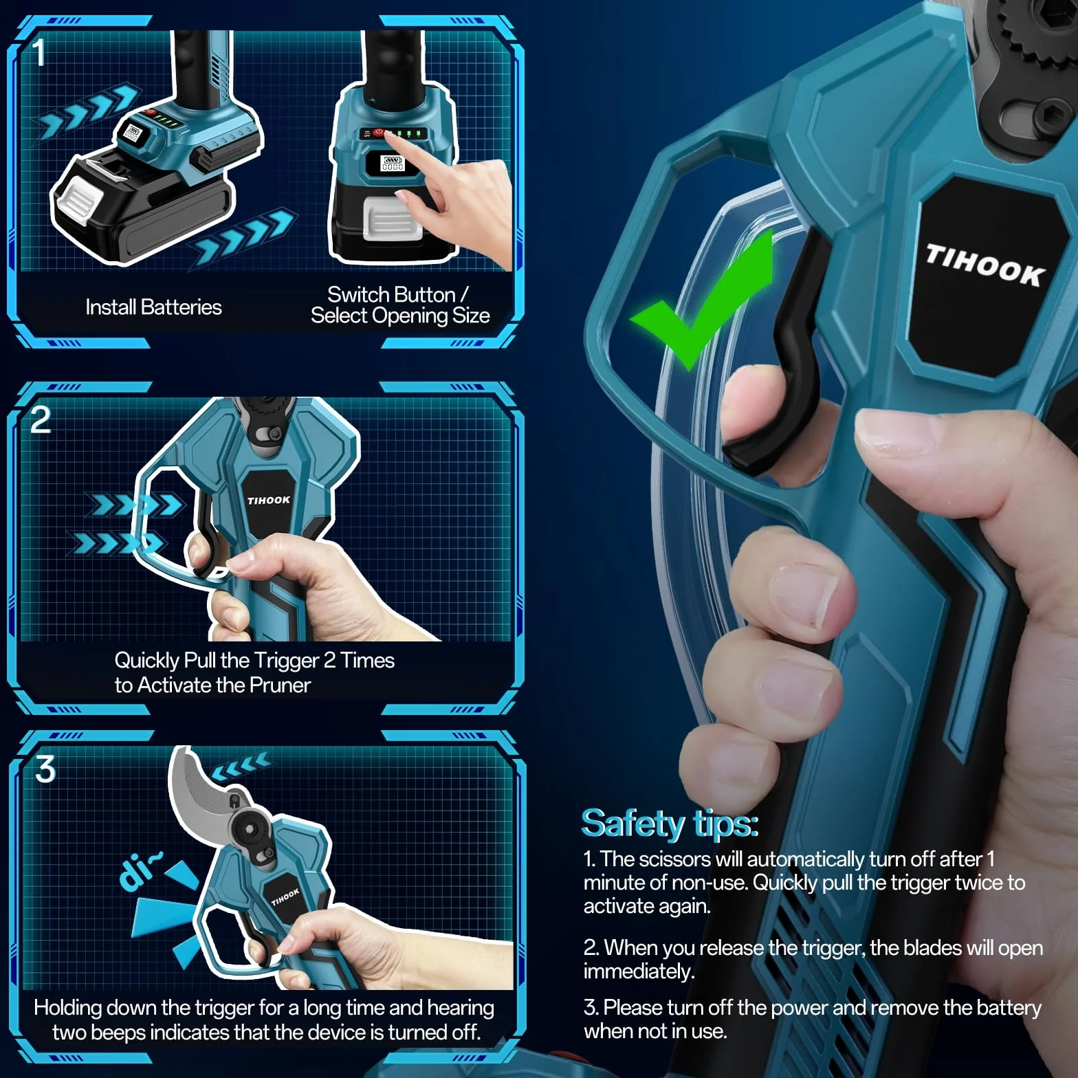 Akumulatorowe nożyce do gałęzi 18 V, kompatybilne z Makita BL-18 V, silnik bezszczotkowy, otwór 60 mm