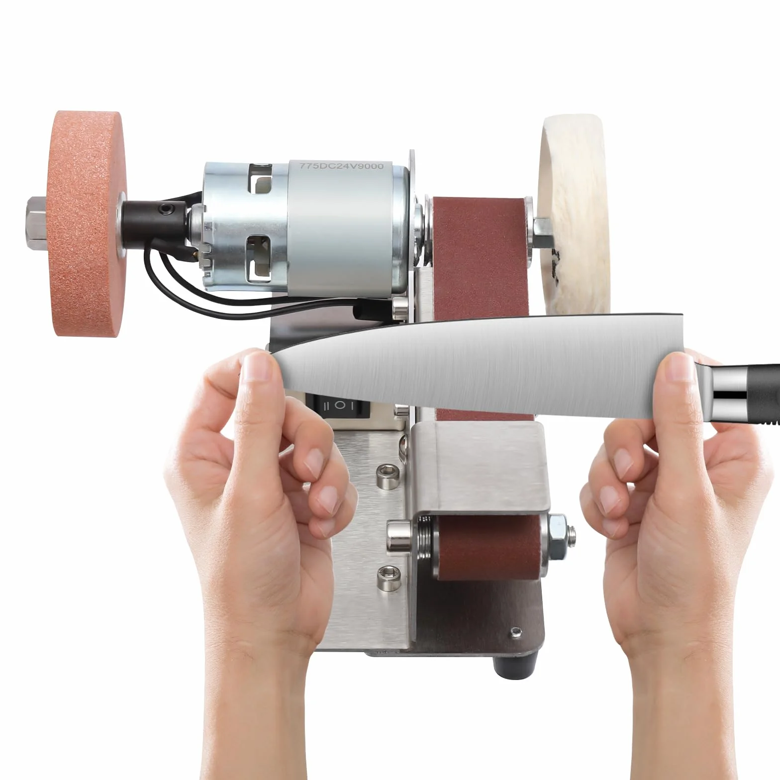 OUKANING Mini szlifierka taśmowa i szlifierka stołowa, 150 W, Mini Band Sander z 7 prędkościami (do 9000 obr./min), 20 x taśmy szlifierskie 30 x 330 mm, nóż szlifierka taśmowa do obróbki drewna/metalu